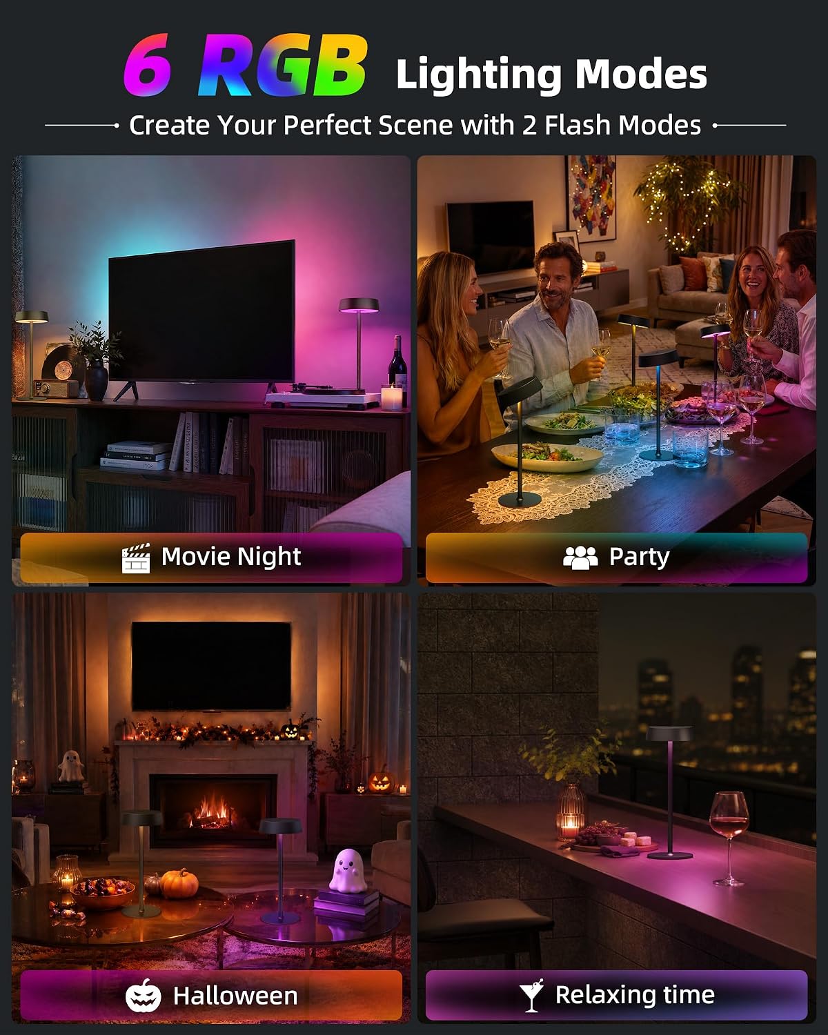 EZVALO Rechargeable Table Lamp, Cordless RGB Lamp, Battery Operated image 4