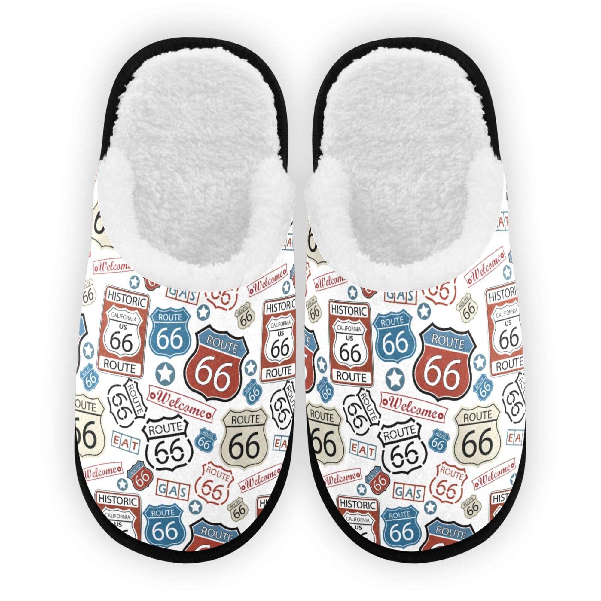 Umidedor Route 66 Pattern Slippers for Women Girl Soft Indoor House Slippers Home Shoes for Bedroom Hotel Travel Spa