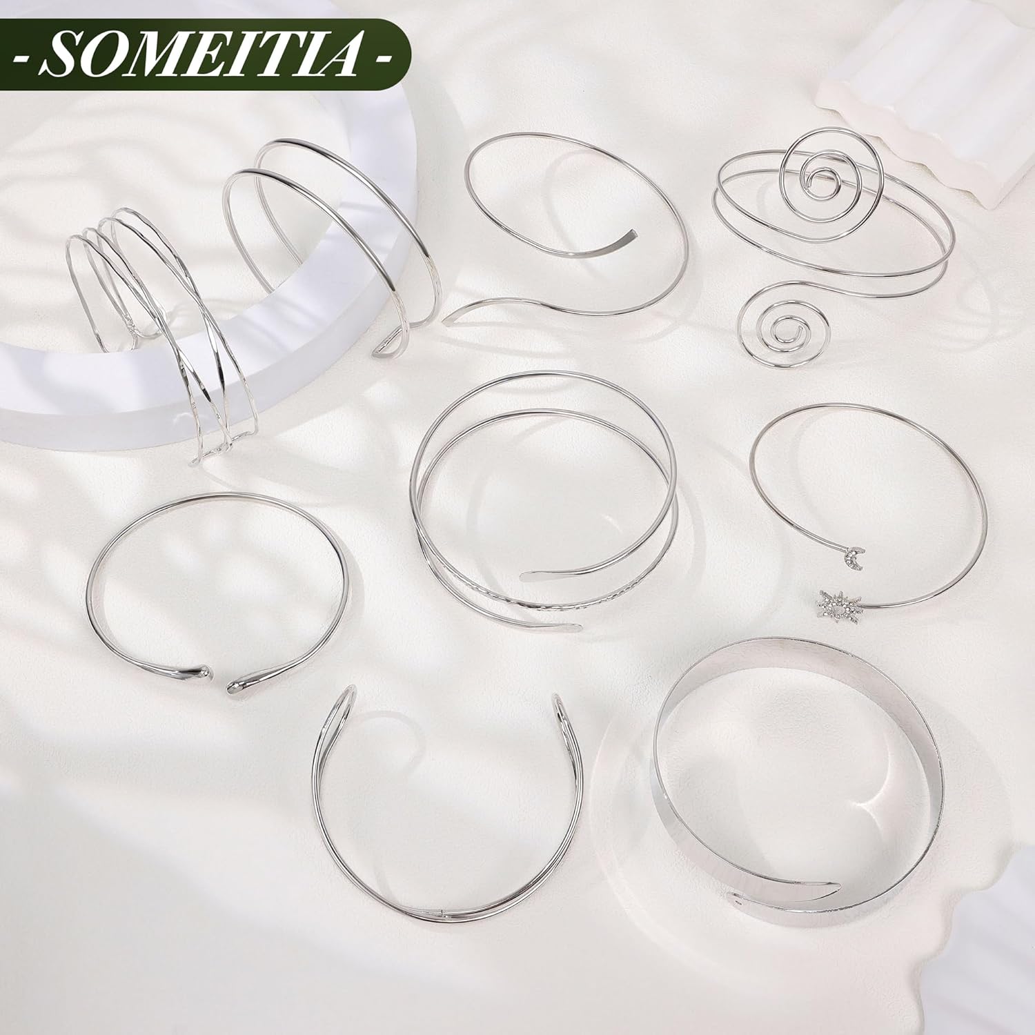 9Pcs Arm Cuff Bracelets Gold Upper Arm Cuff for Women Adjustable Upper Arm Bangle Bracelet Minimalist Irregular Arm Bangle Armband Coil Swirl Armlets Armband Jewelry Set - Image 2