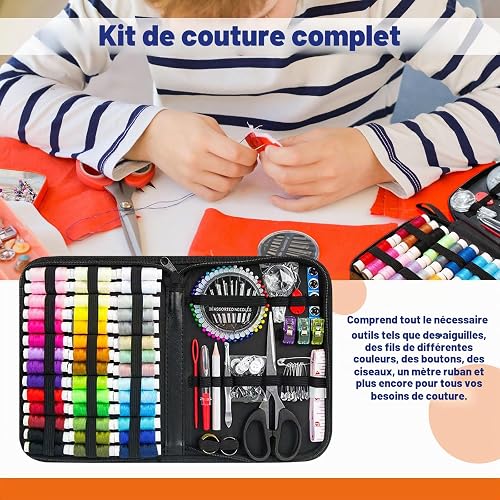 JUNING Travel Sewing Kit Portable Sewing Supplies Accessories for Adults, Beginner, Home, Emergency, Including Needle and Thread kit, Scissors,Tape Measure, Seam Ripper(XL-42 Threads-Black) - 5