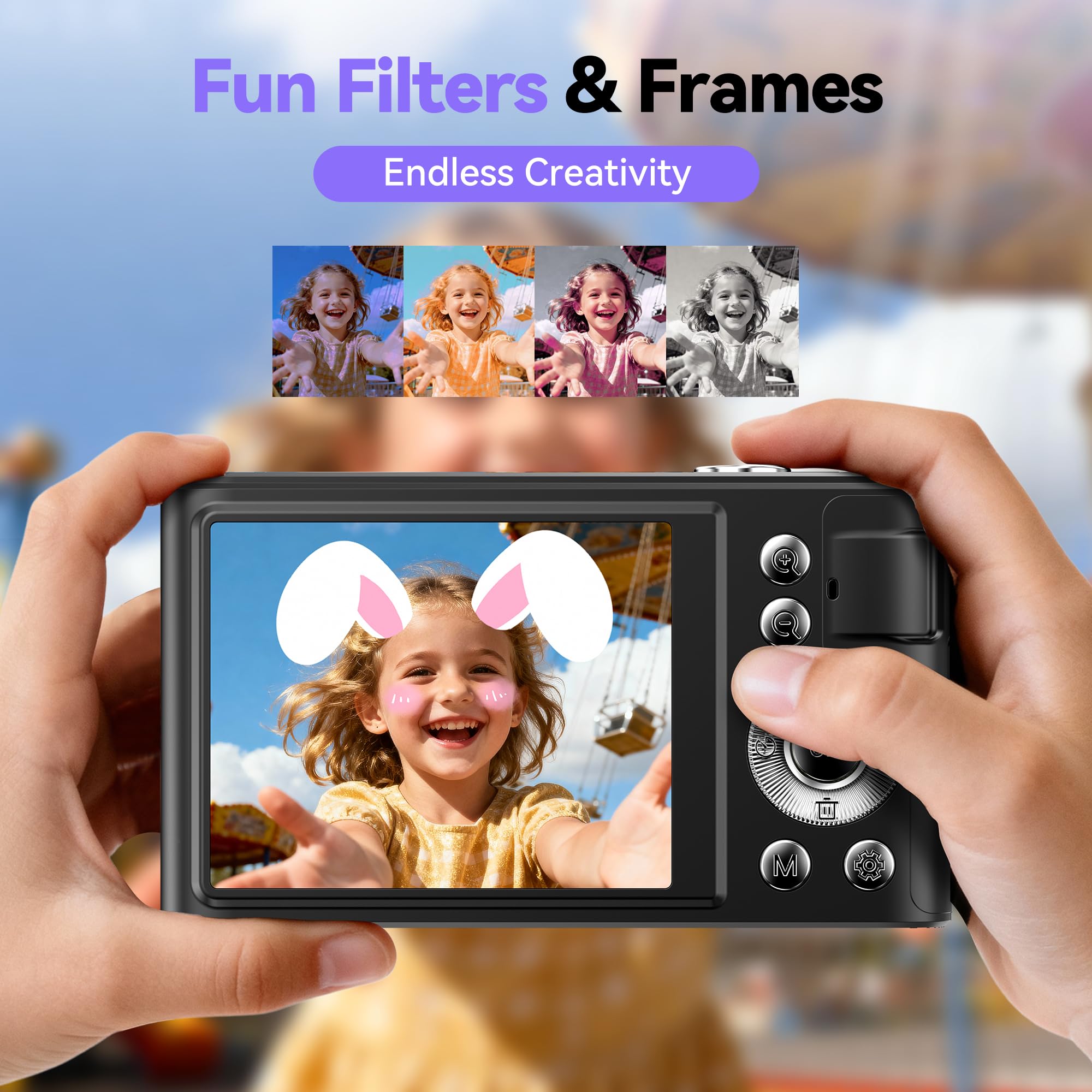 Appareil Photo Numérique Compact: 16X Zoom 48MP Digital Camera - Appareils Numérique Enfant 1080P Camera Vlog - Appareil Photo Numérique Ado avec 32Go Carte pour Adolescents Débutants Noir