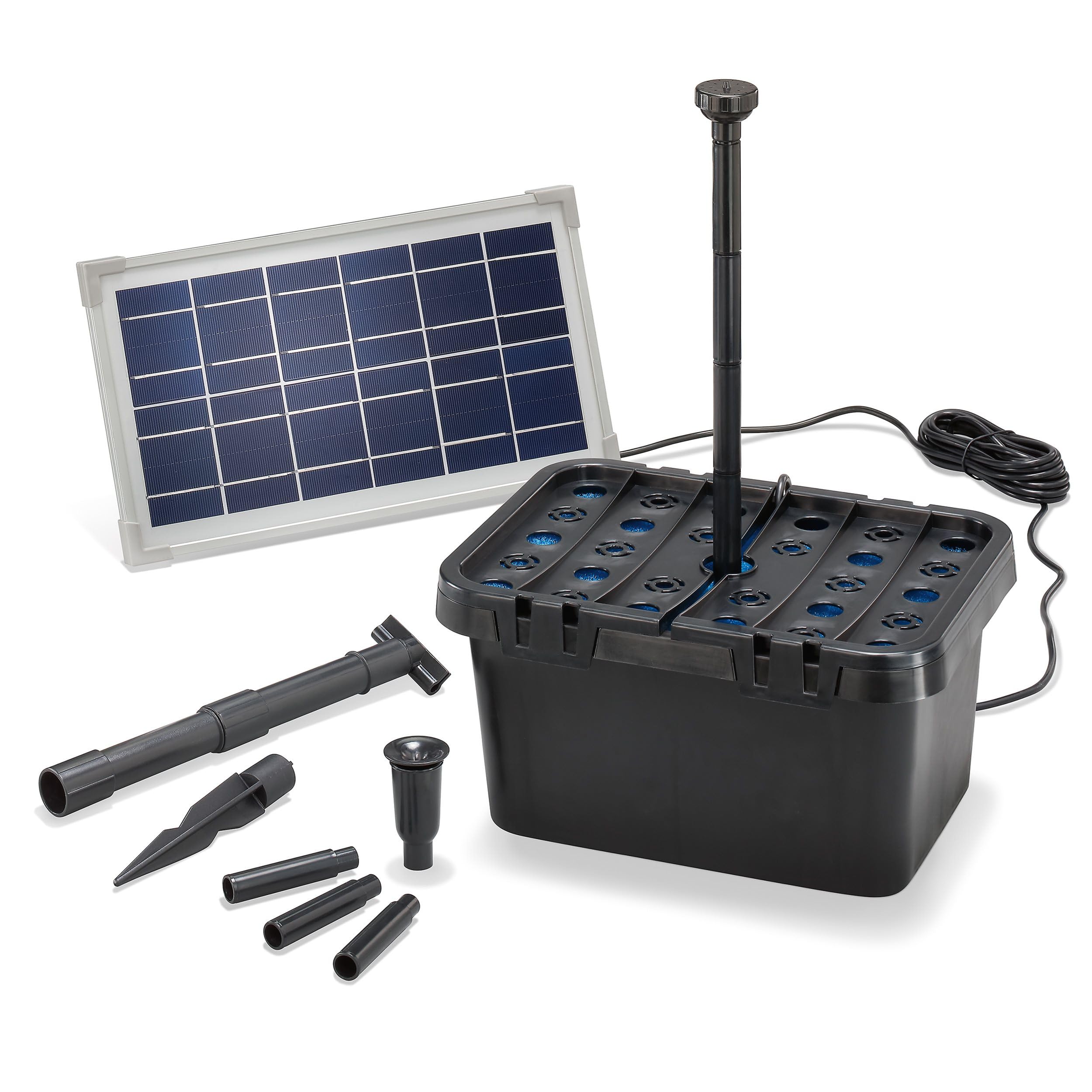 Esotec 100900 Kit complet de filtration solaire pour bassin 380 l/​h + module solaire 8 W – Kit complet pour bassins et vasques jusqu'à 1 000 l – Jeu d'eau décoratif – Pompe de bassin solaire