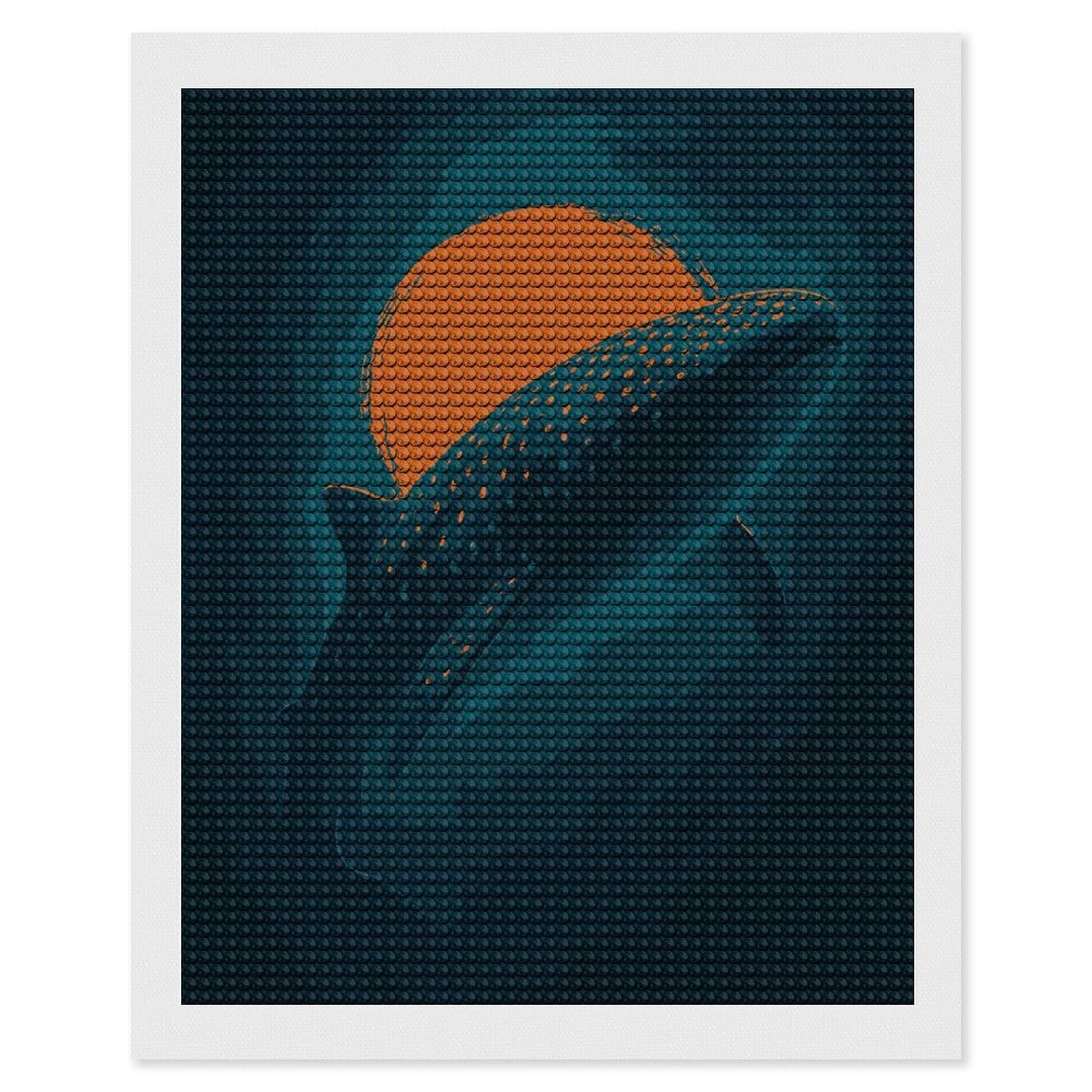 Junmoney Whale Shark and Sun Digital Art Diamond Painting Canvas Set 16"x20", for Women, Mindful Craft Activity, Cosy Home Accent, Festive Craft Gift