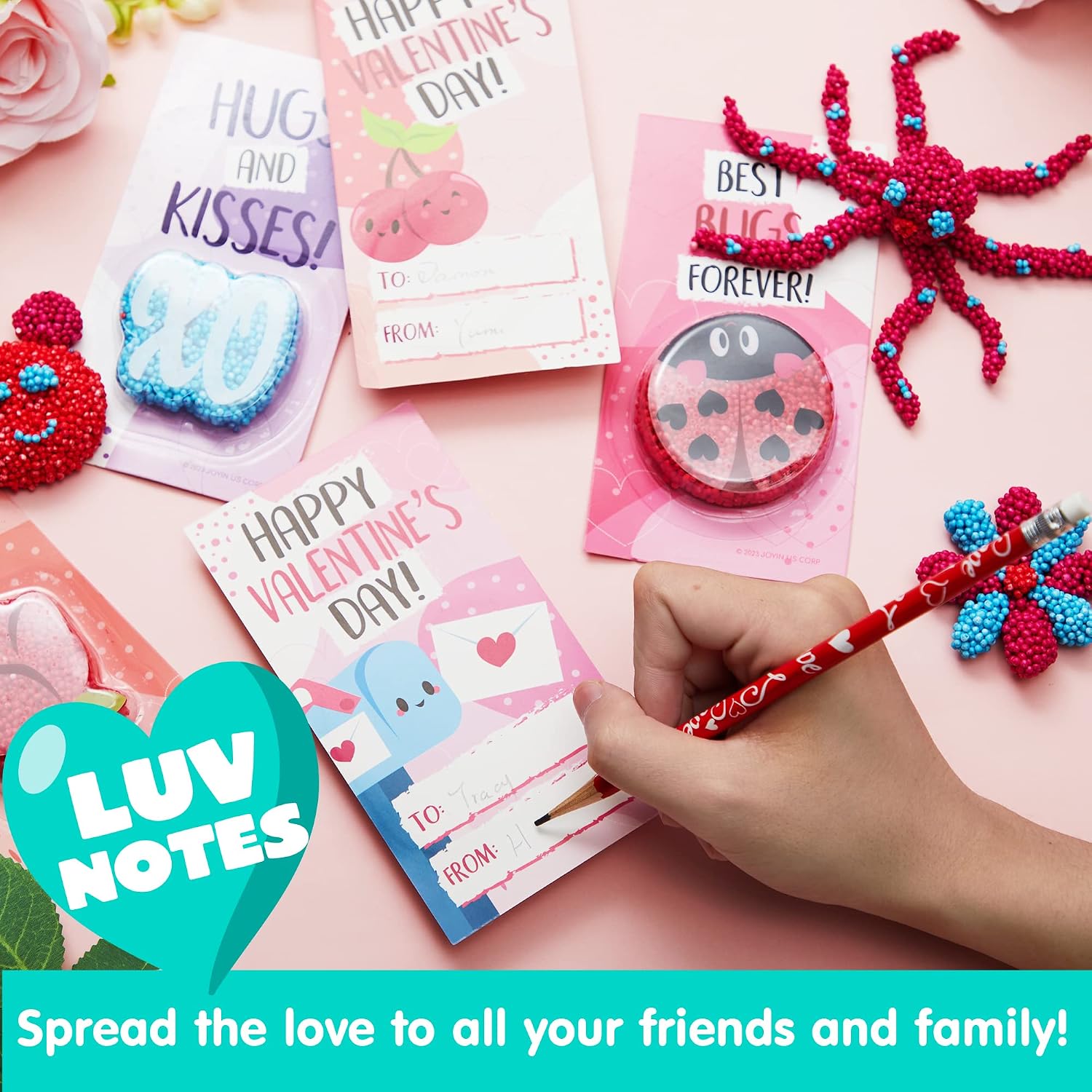 JOYIN 12 PCS Valentine's Day Gift Cards with Fun Foam Clay, Squashy Modeling Foam Beads Play Kits for Classroom Gift Exchange, Valentine Party Favors, Games Prizes image 5