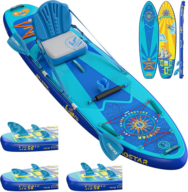 iTAOSTAR Journey 11'6" / 11'×34" / 11'×35" Extra Wide Paddle Board, One-Stop Premium SUP Board Accessories, Tailored Fins, Stable Inflatable Stand Up Paddle Boards for Youth/Adults of All Skill Levels
