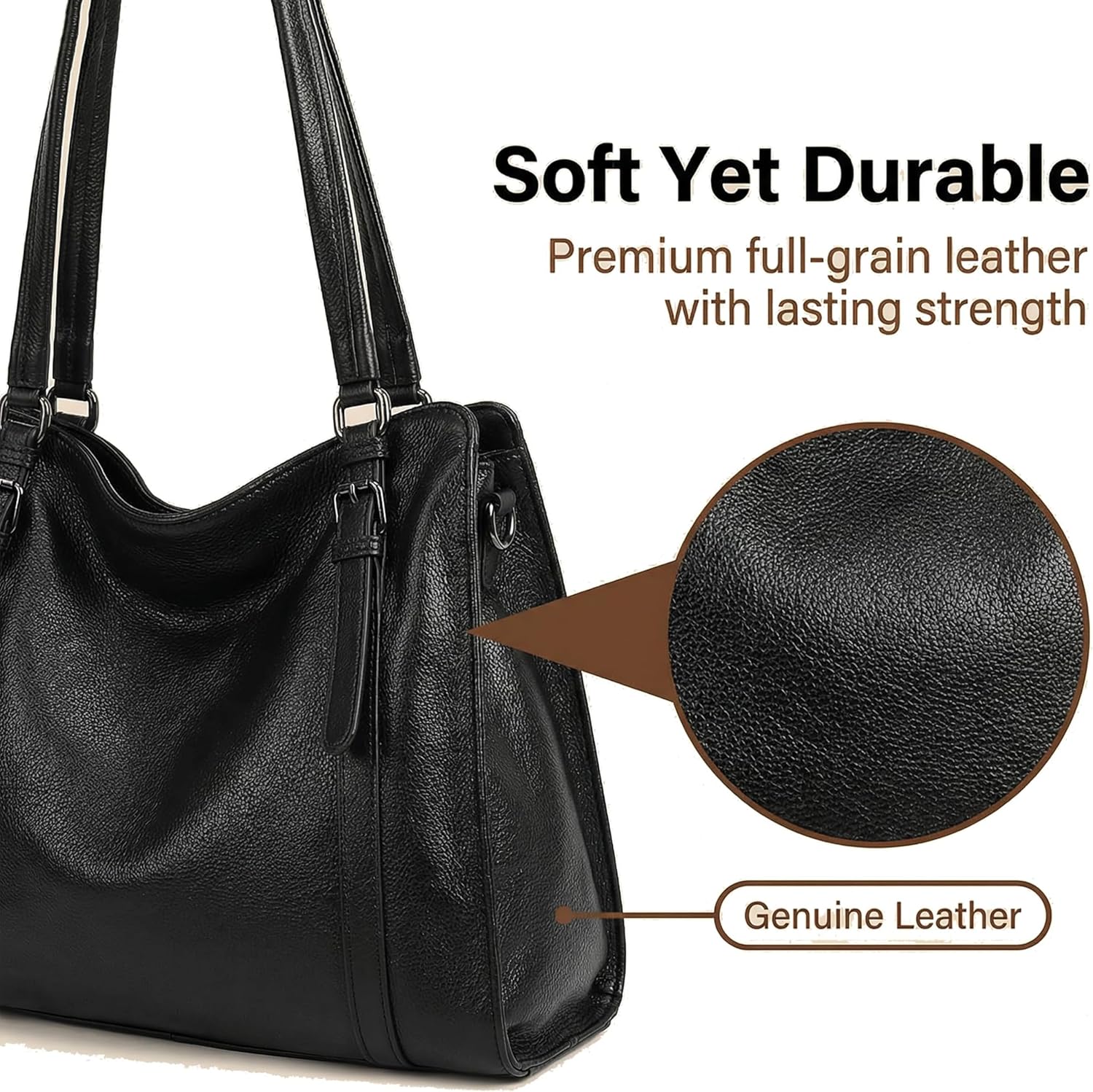 Genuine Leather Hobo Bag for Women, Crossbody Shoulder Purse with Adjustable Strap, Trendy Handbag with Multiple Pockets