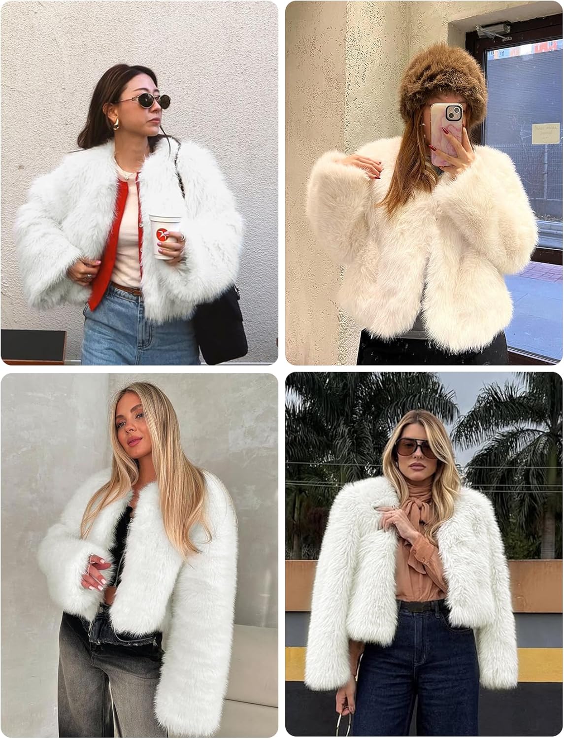 Shiyifa Women's Faux Fur Coat Long Sleeve Fleece Cropped Jacket Open Front Shaggy Warm Short Fall Winter Outerwear - Image 6