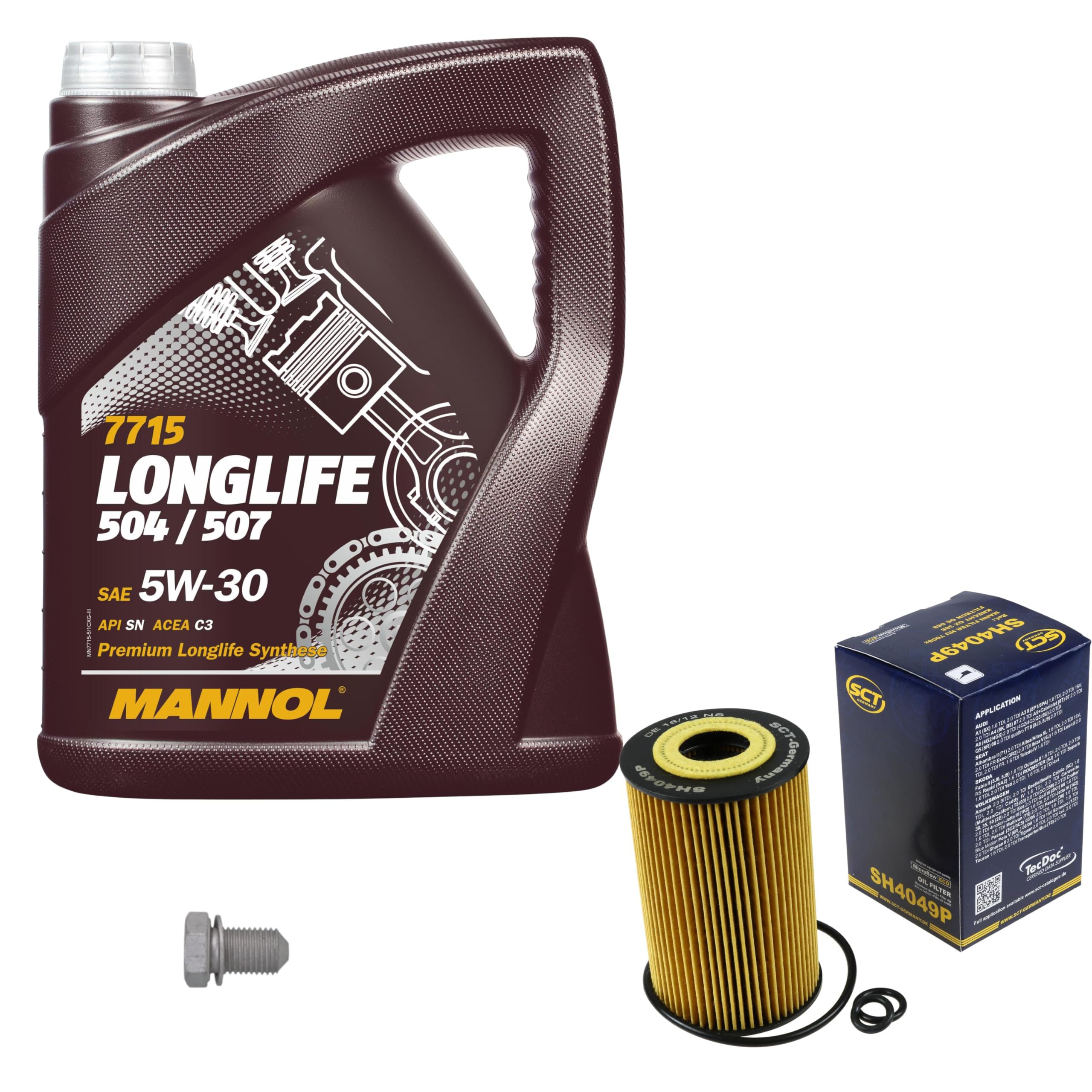Inspektionspaket Wartungspaket Filterset mit 5 L Motoröl Longlife 5W-30, Ölfilter, Verschlussschraube