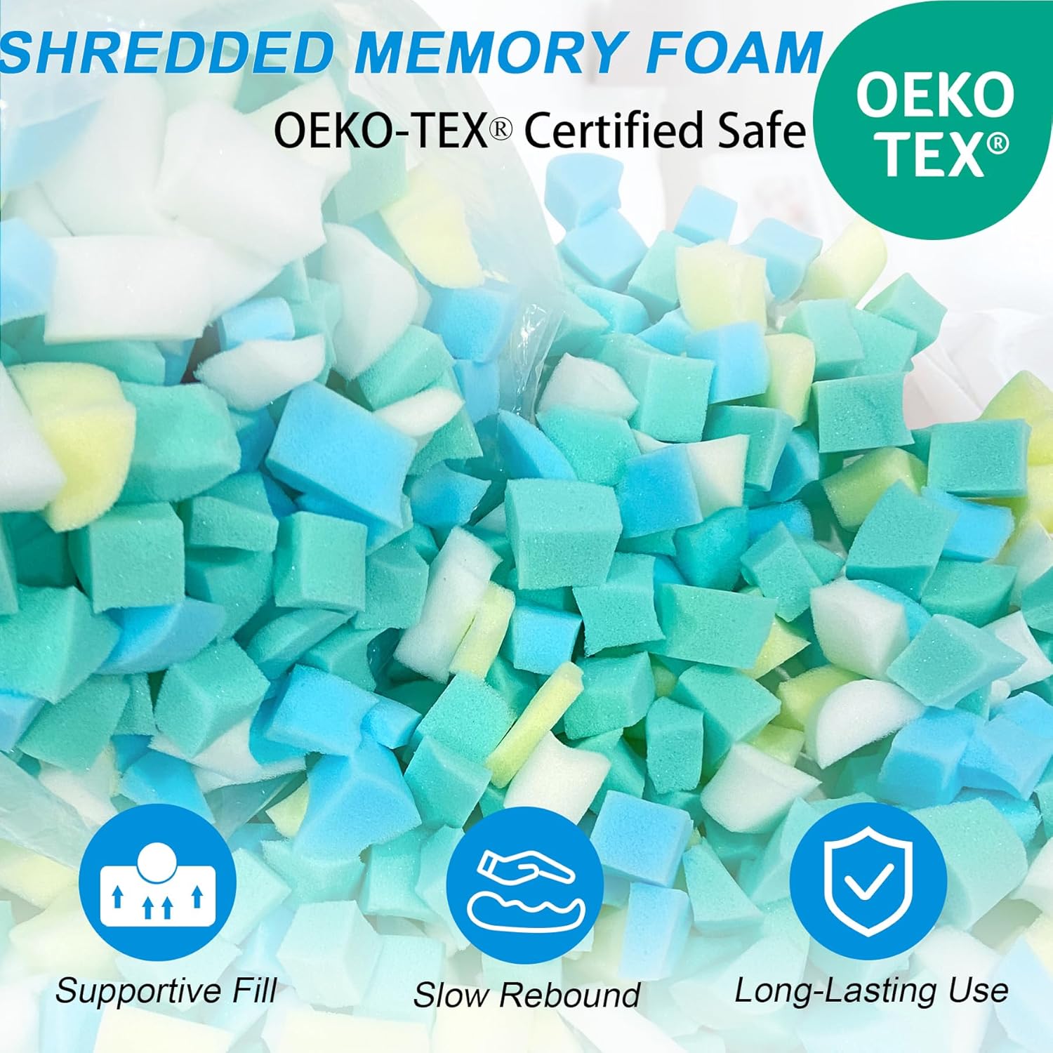 Shredded Memory Foam Filling 10lbs for Bean Bag Filler, Pillow Stuffing Cushion Arts Crafts Refill, Without Added Gel Particles, Premium Soft and Great for Stuffing, Multi Color and Shape