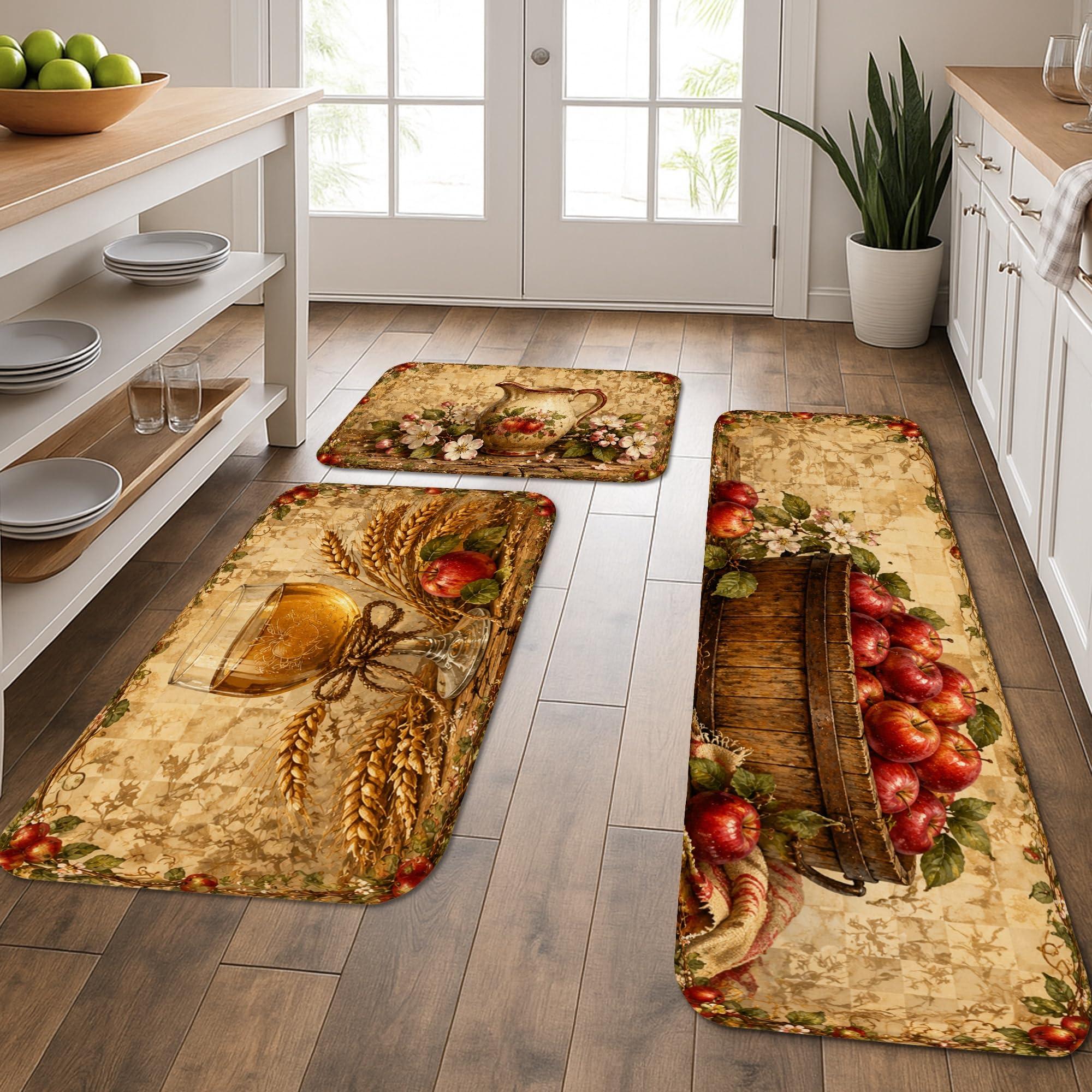 Tapis de cuisine vintage devant évier et buanderie décor rétro motif fruits lot de 3