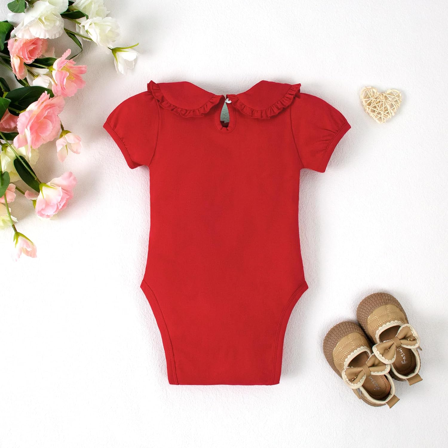 Magic Park 0-24M Infant Girl Puff Sleeve Bodysuit Baby Peter Pan Collar Romper Toddler Ruffle Jumpsuit Casual Tops - Image 2