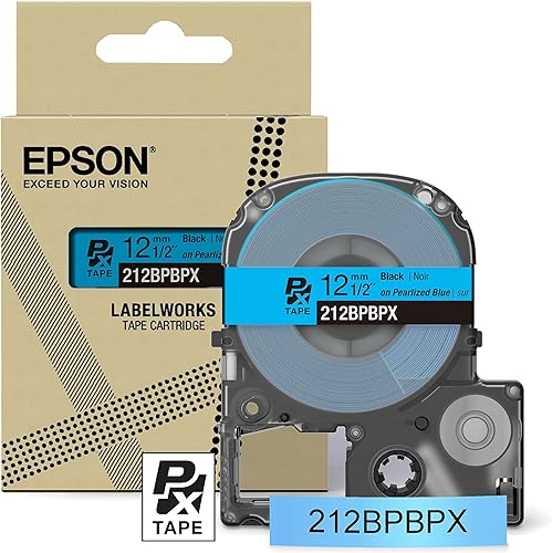 Epson LABELWORKS 212BPBPX - Cartucho de cinta PET (poliéster), color negro sobre azul perla, cinta para fabricante de etiquetas para manualidades,