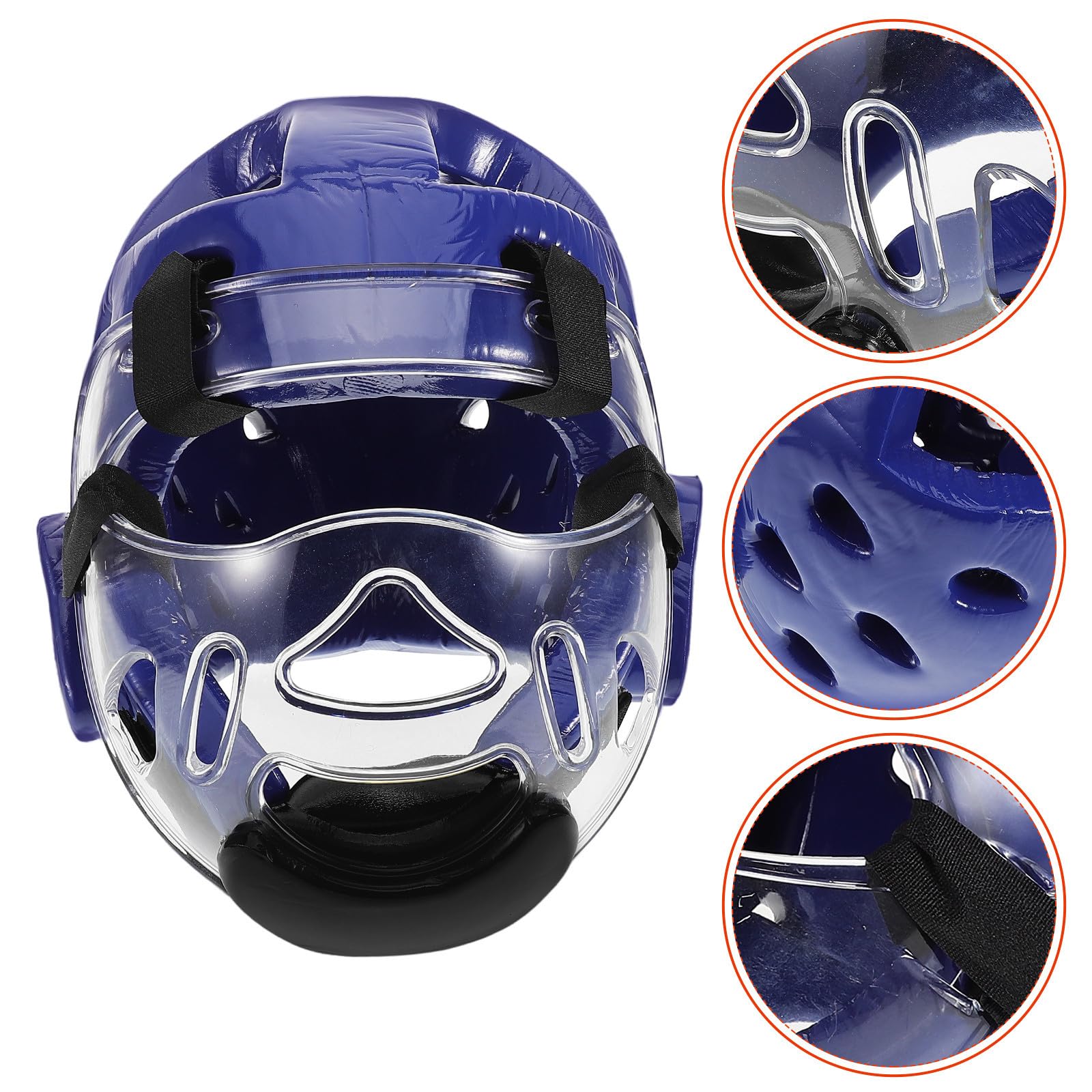TEHAUX Casco Protettivo Taekwondo con Maschera Integrale, Protezione Completa per Capo e Viso in Sponge e Pu per Allenamento e Sparring Karate Affidabile Blu
