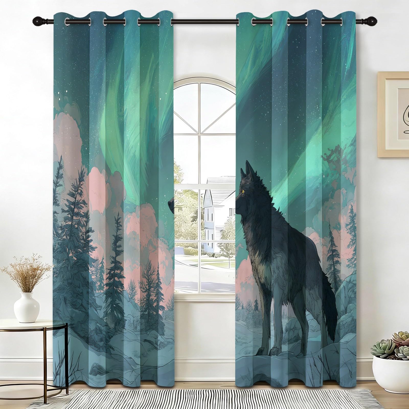 Tier Landschaft Botanisch Vorhänge Blickdicht 225x140 cm (2er Pack)