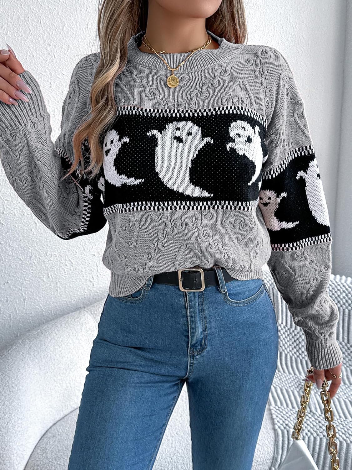 Women's Halloween Pumpkin Sweater Cute Crewneck Knitted Long Sleeve Pullover Tops Fall Winter Fashion Clothes - Image 4
