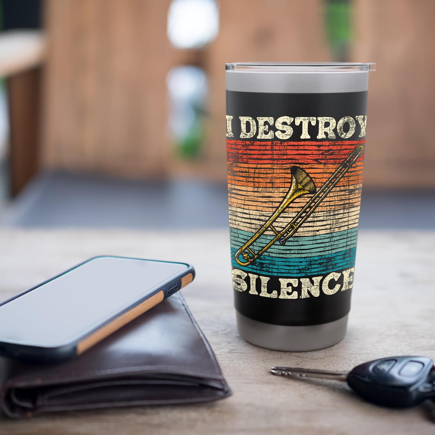 I Destroy Silence - Retro Vintage Trombone Trombonist Stainless Steel Insulated Tumbler - Image 7