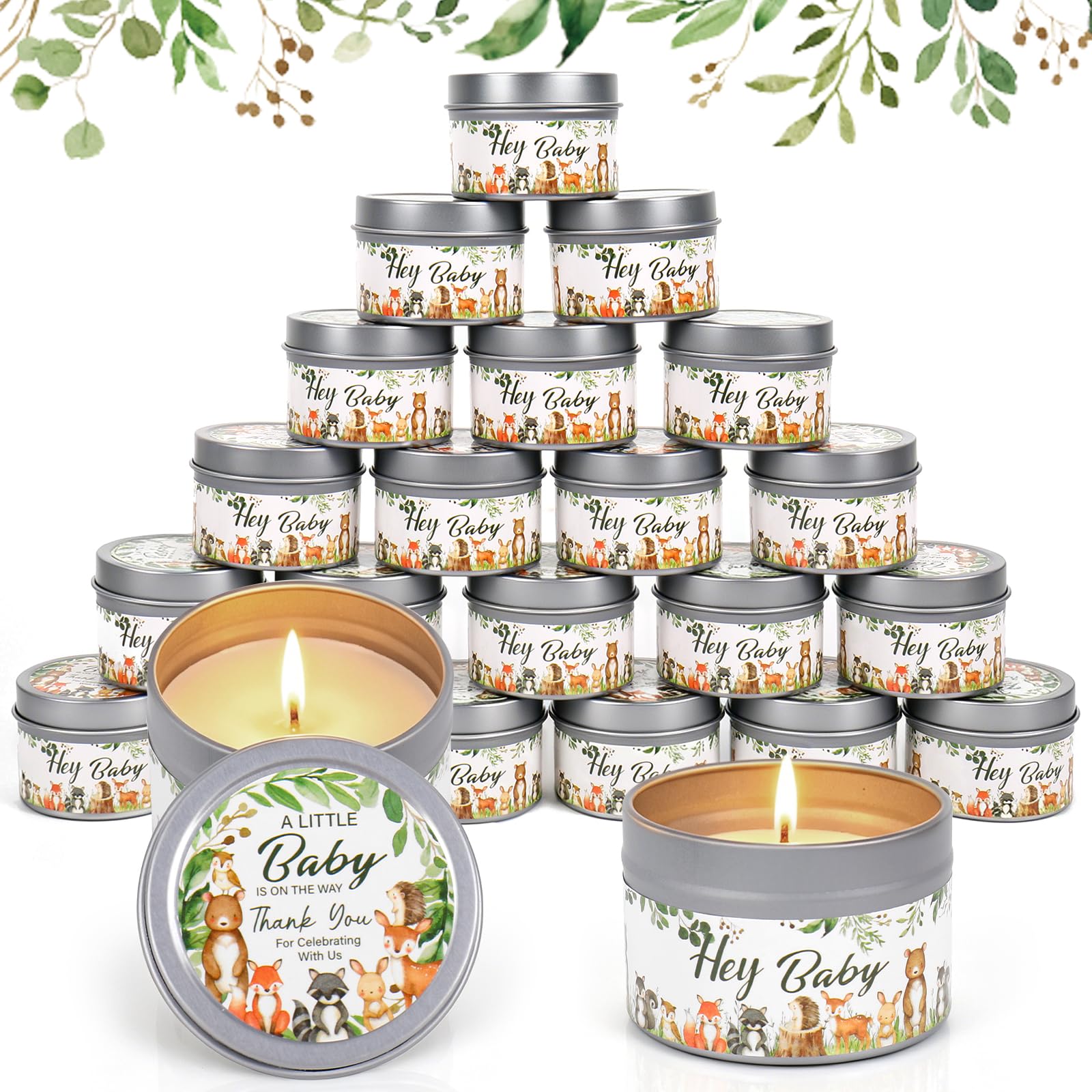 Whaline Candele profumate a forma di animali della foresta, in cera di soia, per baby shower, feste e feste, idea regalo, 24 pezzi