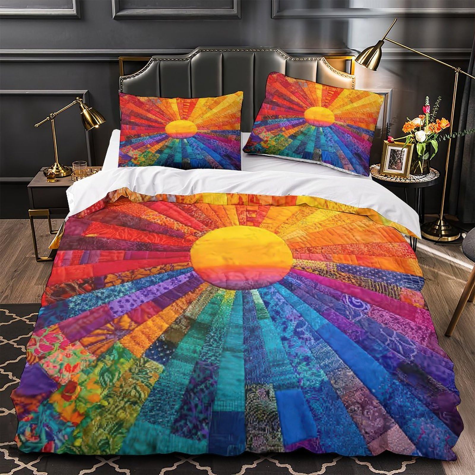 Housse de couette soleil 220x240cm en microfibre hypoallergénique avec taies