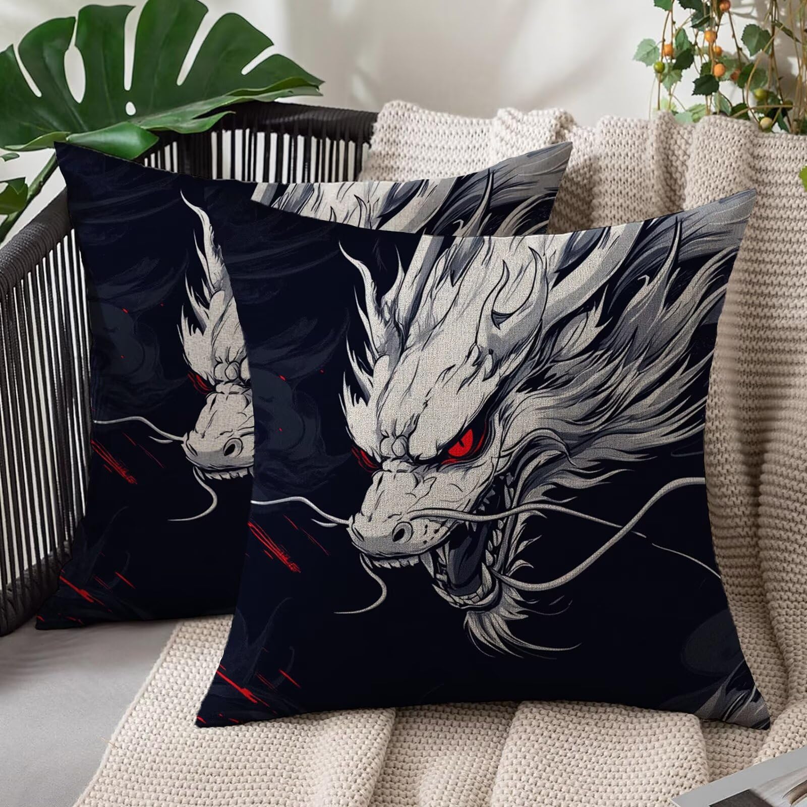 Taie d'oreiller dragon 50x50 cm en lin supérieur bleu marine pour canapé