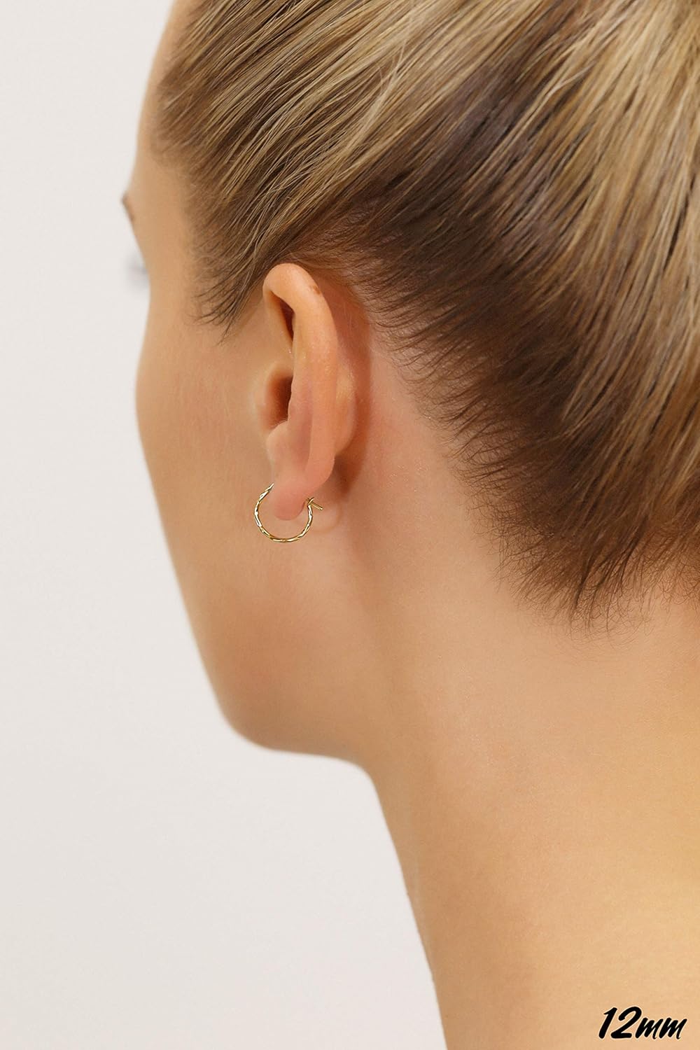 14k Yellow Gold Twisted Round Hoop Earrings - Image 3