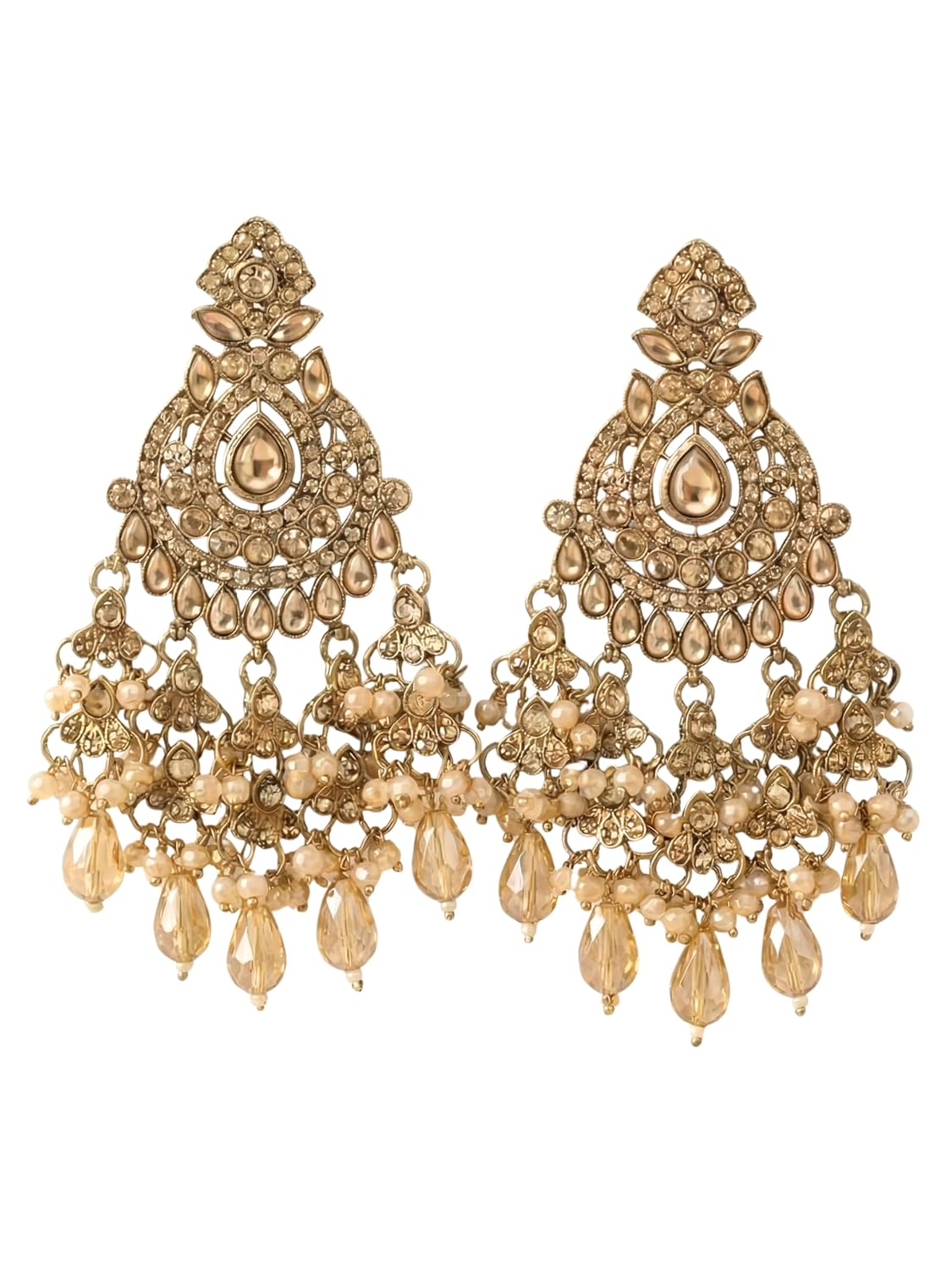 Outroyal Traditional Antique Gold-Tone Chandelier Earrings for Women – Brass Base with Champagne Crystals & Bead Droplets... - Review, Price and Buying Guide