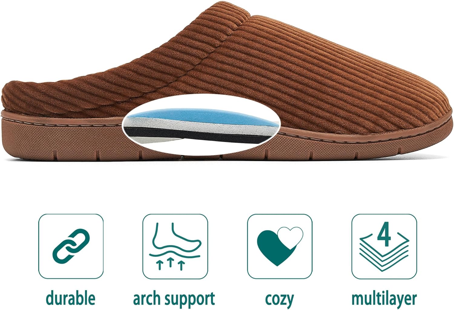 Men's Fuzzy Slippers with Warm Polar Fleece Lining & Memory Foam Insoles for Comfortable - Arch Support House Shoes for Indoor Outdoor Use - Image 6