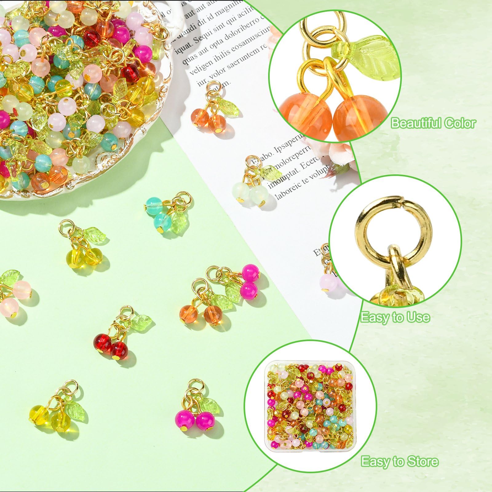UR URLIFEHALL 80 Pcs 8 Styles Glass Cherry Charms 3D Fruit Shaped Dangle Charms for Jewellery Making Crafts Earring Keychain Phone Straps - Image 3