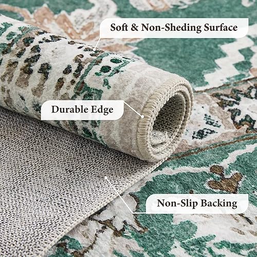 Miniatura 3 de VK VKLIVING Alfombra lavable a máquina de 5 x 7 pies, diseño vintage, lavable con alfombras antideslizantes para sala de estar y dormitorio,