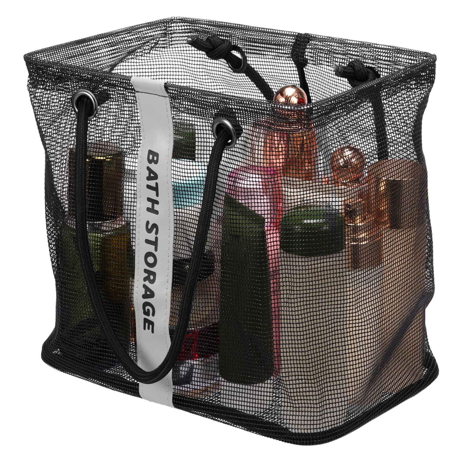 NIHUIFDPY Mesh Shower Caddy Bag, Portable Tote Bag with Handles, Quick Dry Beach Bags, Lightweight Bath Organizer for College Dorm Bathroom, Swimming, Gym, Travel(black)