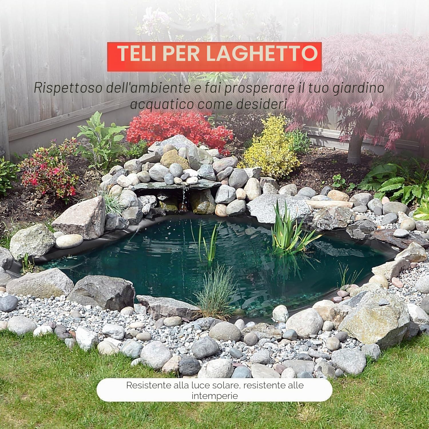 Telo per laghetto EPDM 45 Mil 10x15 ft – Flessibile, Resistente ai Raggi UV, Sicuro per Pesci, Facile da Tagliare – Perfetto per laghetti Koi, cascate, fontane, Giardini Acquatici – qualità: