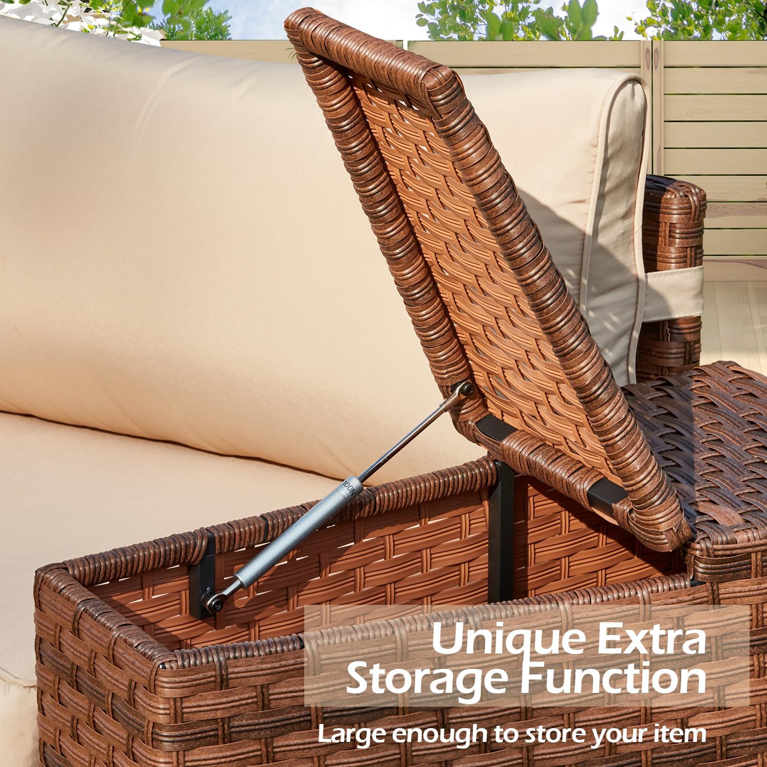 ECOTOUGE Outdoor Patio Furniture Set, 7-Piece Half-Moon All-Weather Wicker Curved Outdoor Sofa, Rattan Conversation Set with Storage Table, Fit for Pool, Backyard, Balcony, Garden(Brown&Beige)