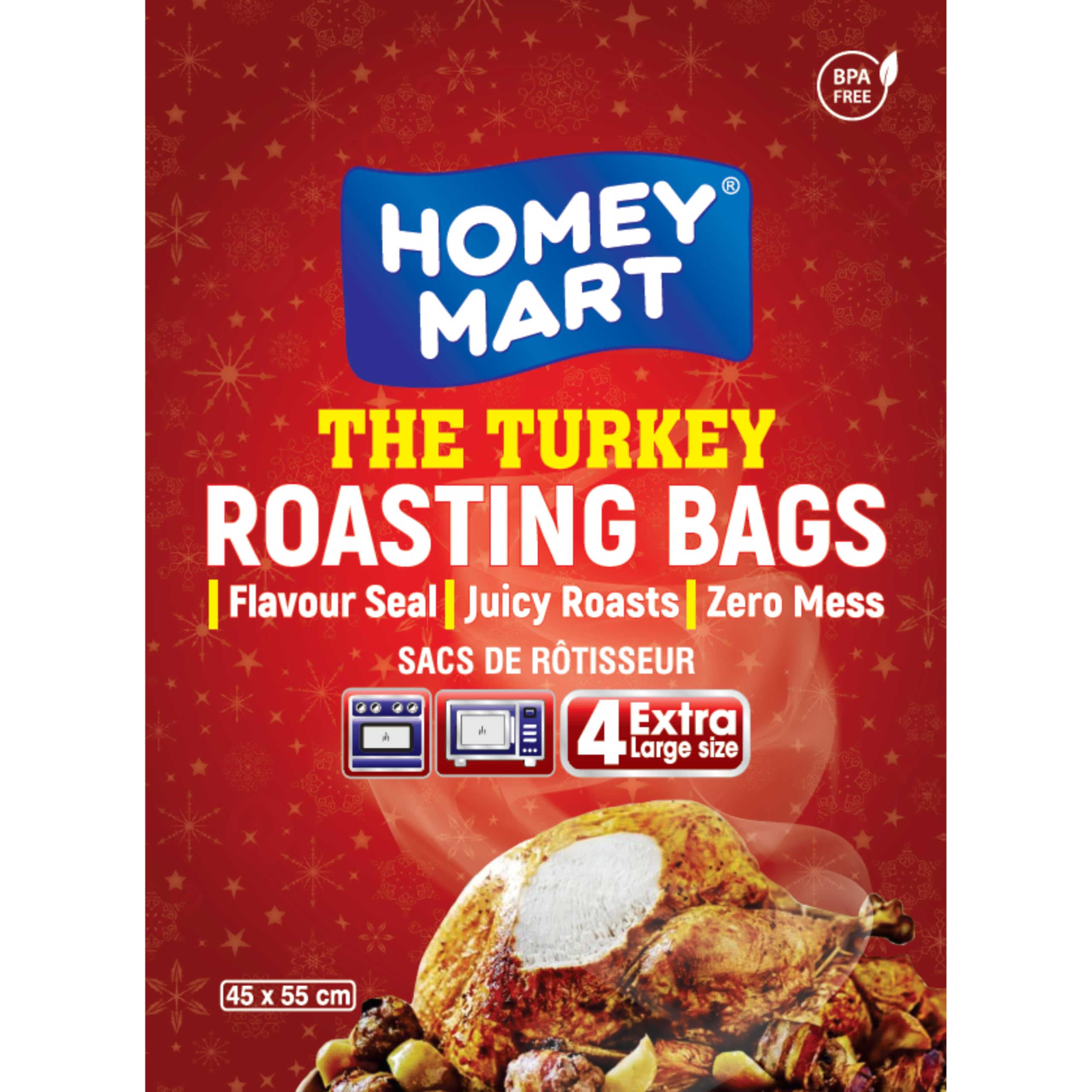 The Turkey Roasting Bags Flavour Seal Jumbo Oven Bags with Ties for Ovens and Microwaves Perfect for Roasting Turkey Chicken Fish Meat and Vegetables - Extra Large - 45cm x 55cm – 4 Bags