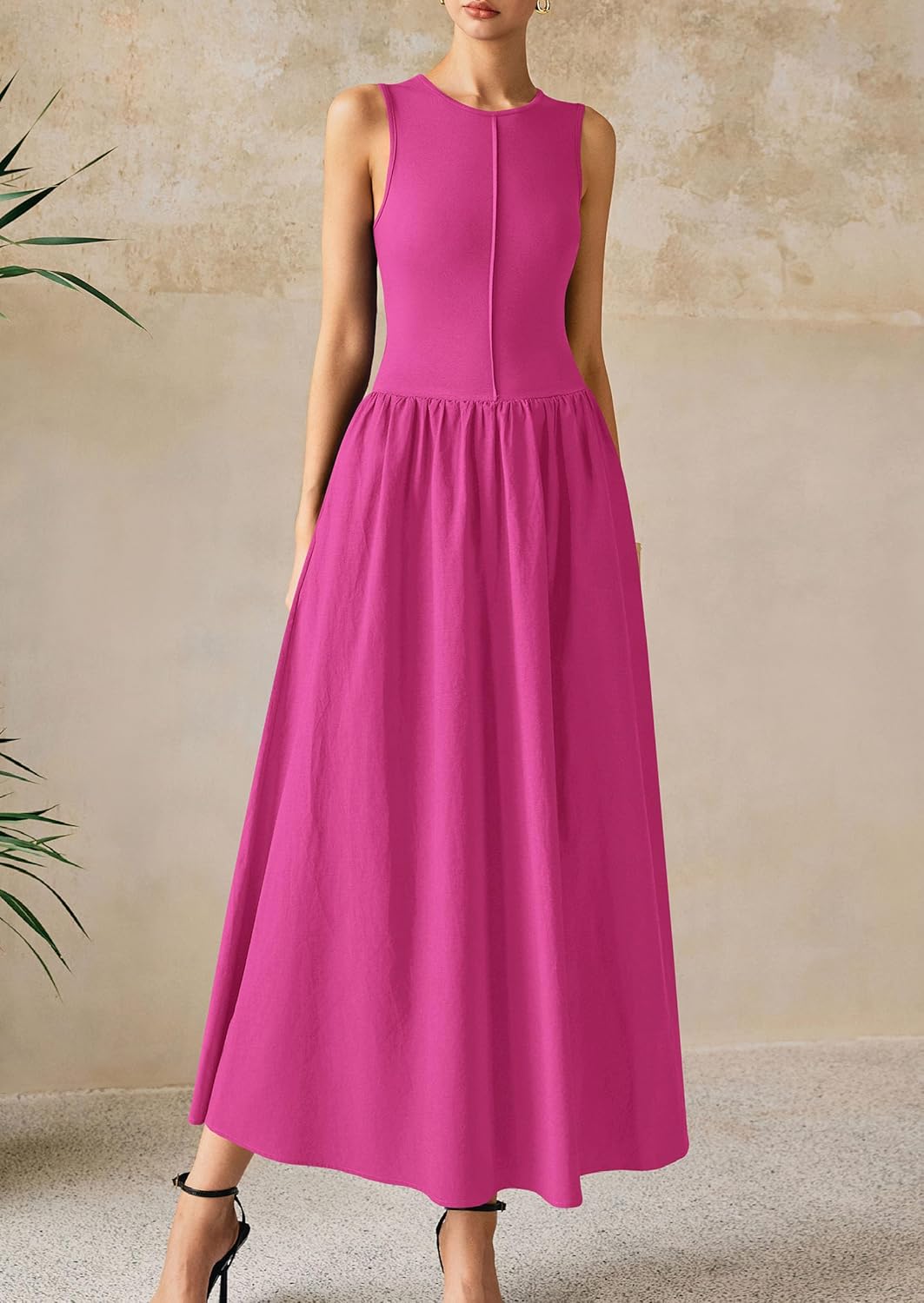 PRETTYGARDEN Maxi Dresses for Women 2025 Summer Casual Sleeveless Patchwork Flowy Vacation Sundress Knit Long Work Tank Dress - Image 7