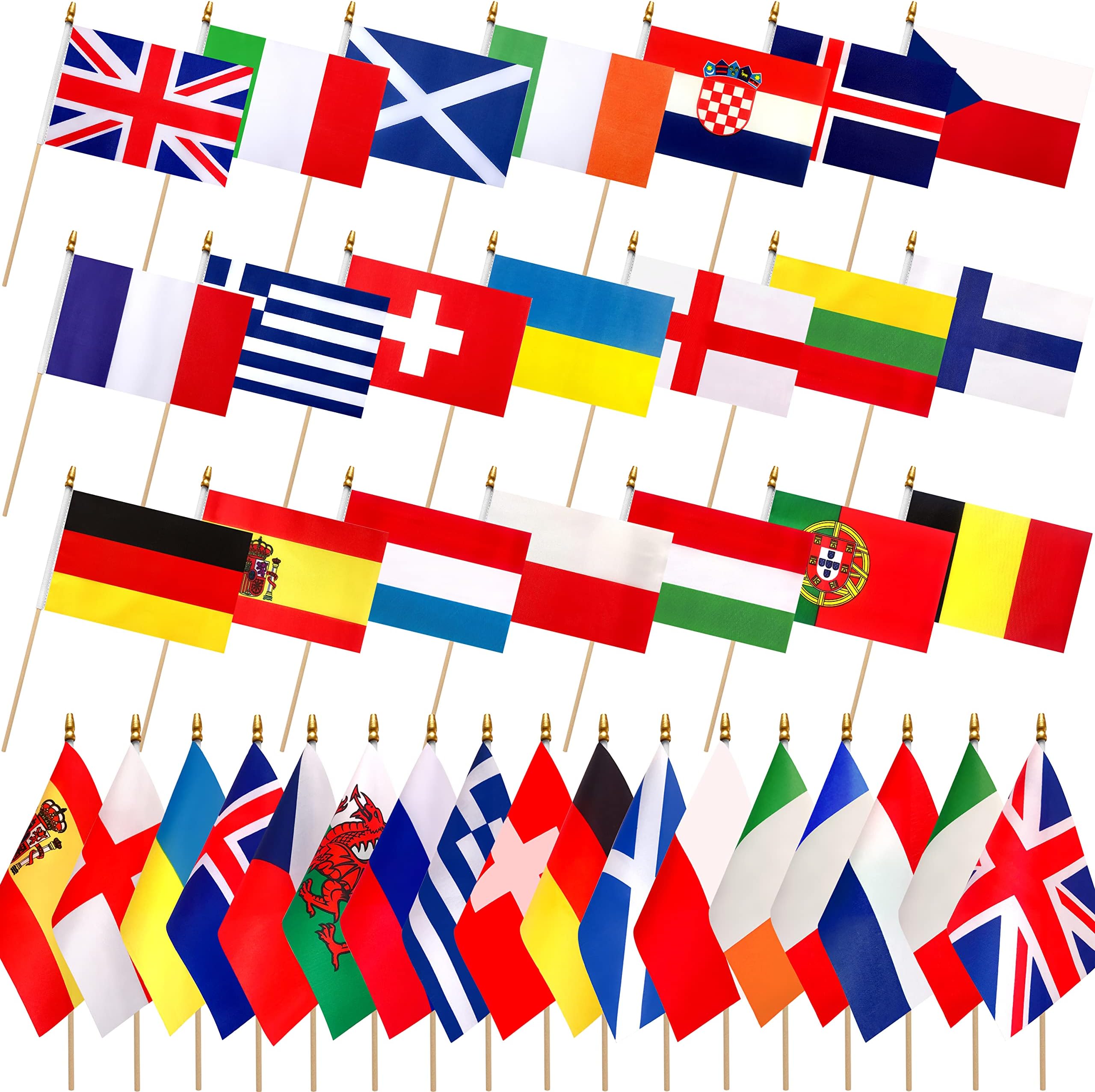 Europe European 48 Countries Flags Set on Wood Stick Small Mini Hand Held Flag,5x8 Inch