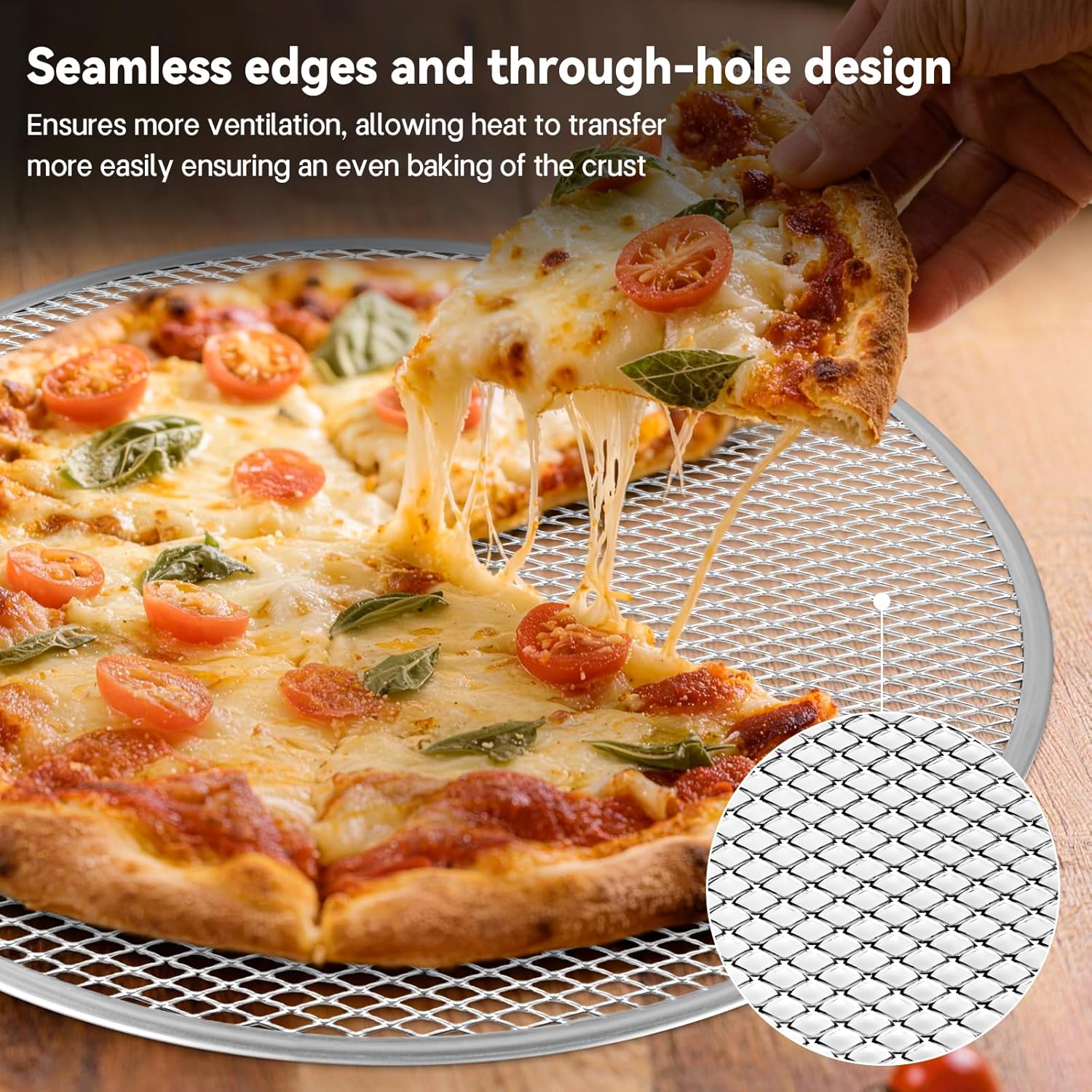 Astero 18inch Non-Stick Pizza Pan for Oven Baking Perforated Aluminum Pizza Screen for Pizza Bread and Cookies Easy to Clean & Reusable Baking Tray (3Pcs, 18")