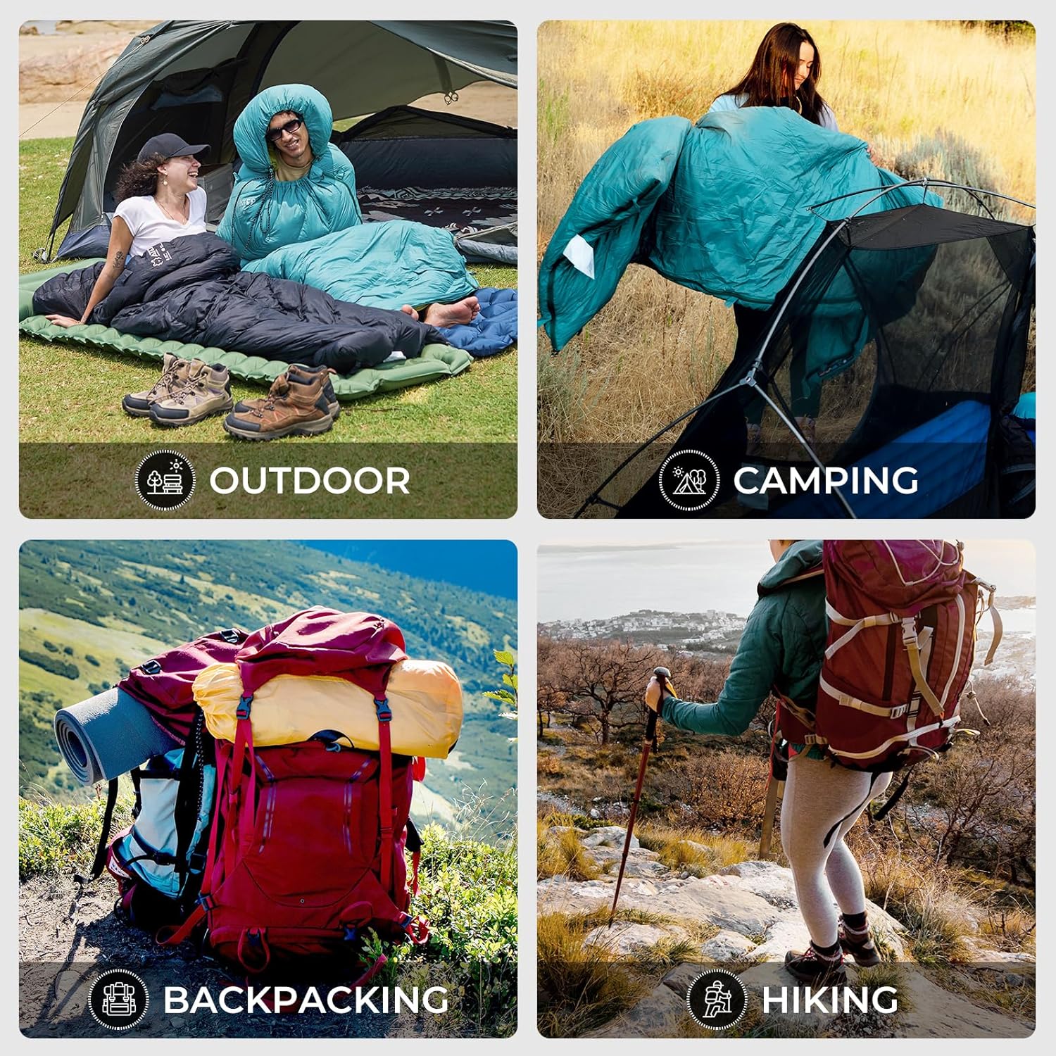 ATEPA 3-in-1 Hybrid Down Sleeping Bag, Lightweight 3 Season Backpacking Sleeping Bag with Pad Attachment System & Compression Sack for Spring Summer Fall Car Camping Hiking 30°F 45°F