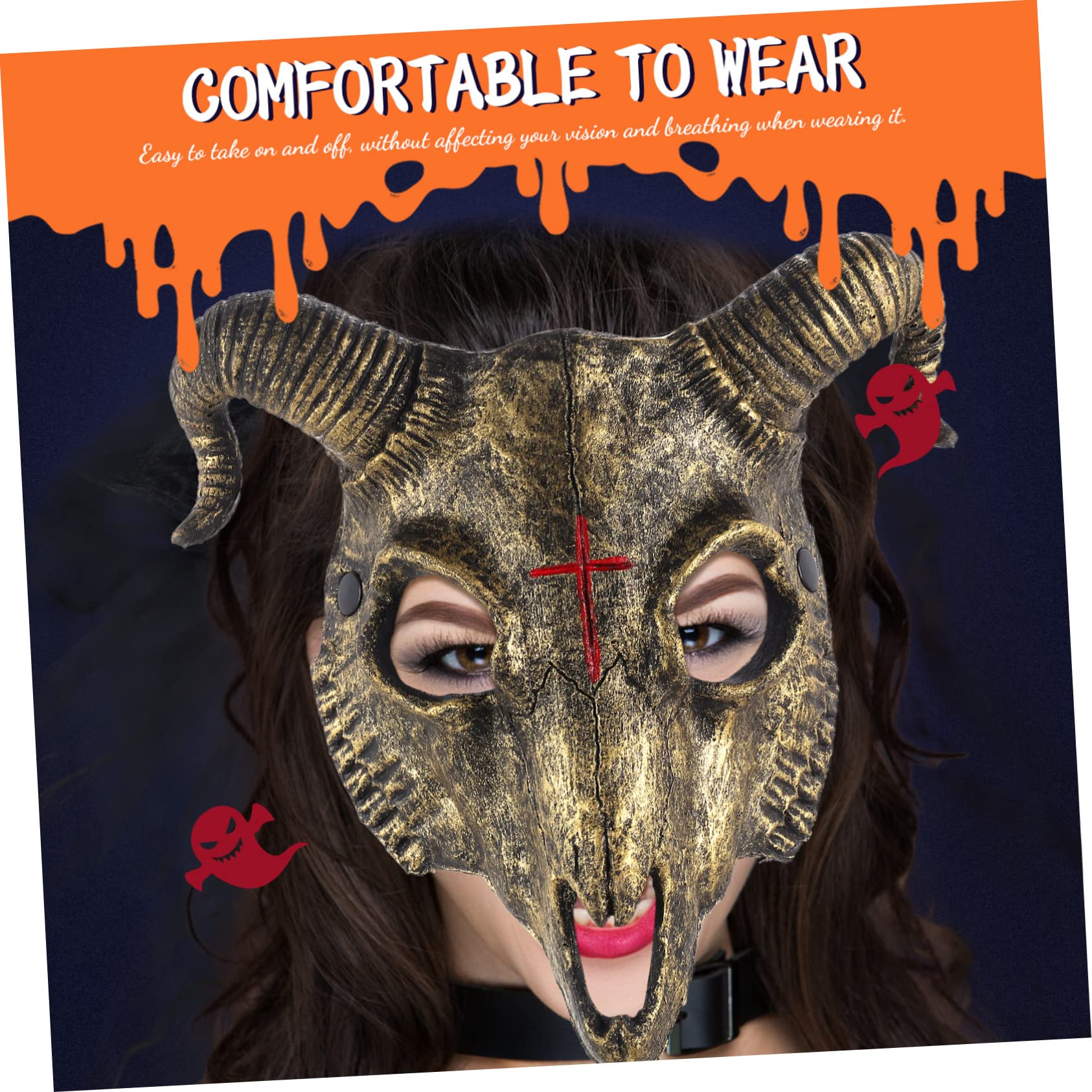 BESPORTBLE 4 Pièces Masque de Tête de Chèvre Doré pour Fête Cosplay Halloween Décoration Visage Animal Unique Accessoire Unisexe pour et Carnaval