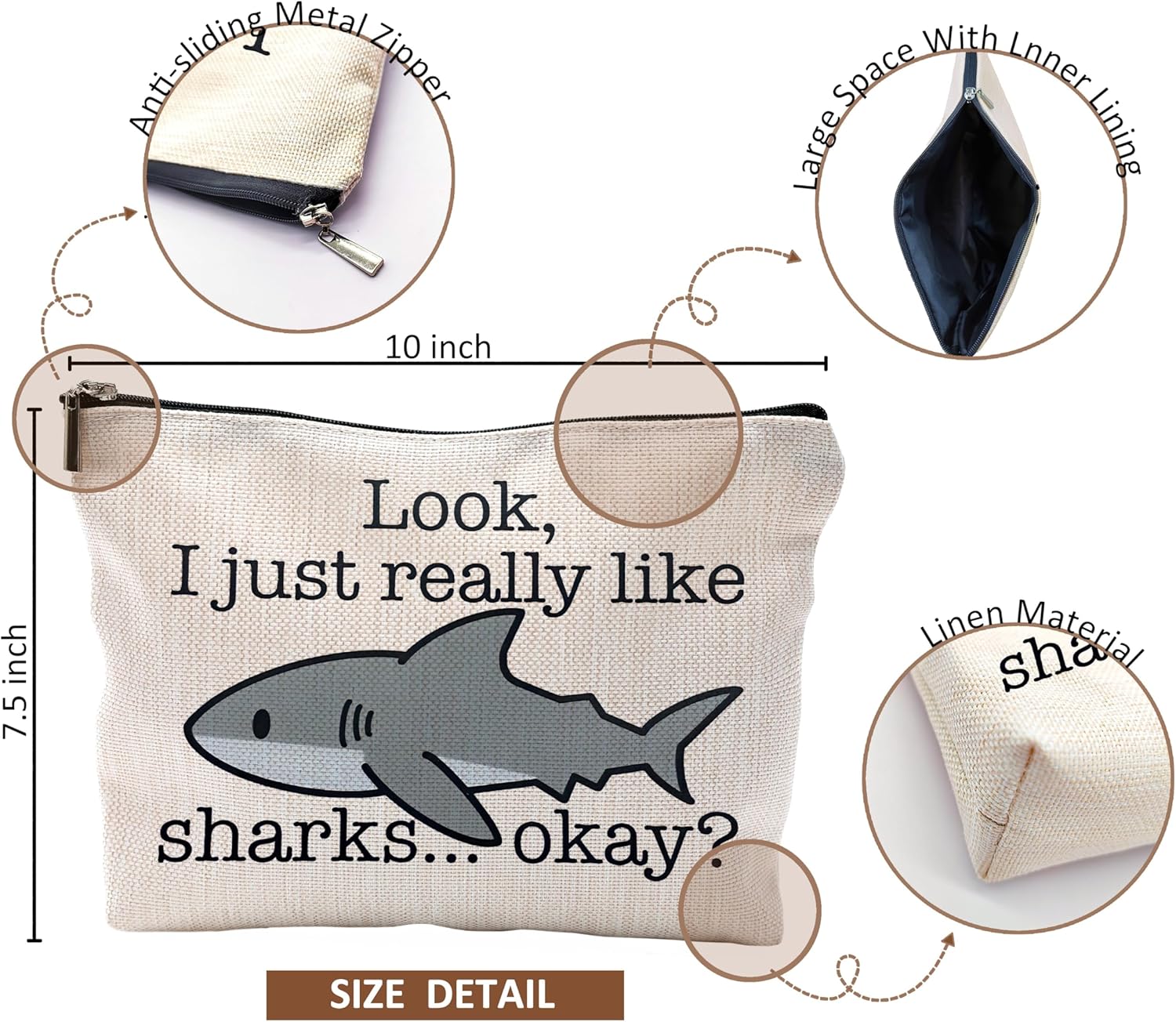 Shark Makeup Bag - Cosmetic Bags With Zipper, Gifts for Shark Lovers - Image 5