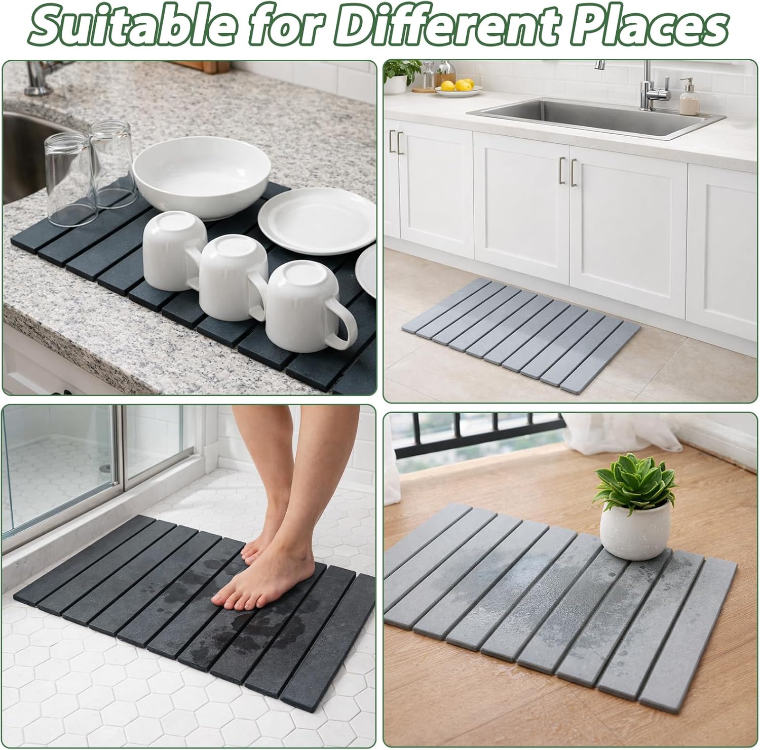 2 Pack Stone Bath Mat, 23x15 Inch Stone Bathmat Quick Drying Mat for Kitchen Counter Bathroom Dry, Foldable Bathmat Quick Dry, Gray Diatomite Self Drying Mats for Bathroom Dish Water Absorbing - Image 8