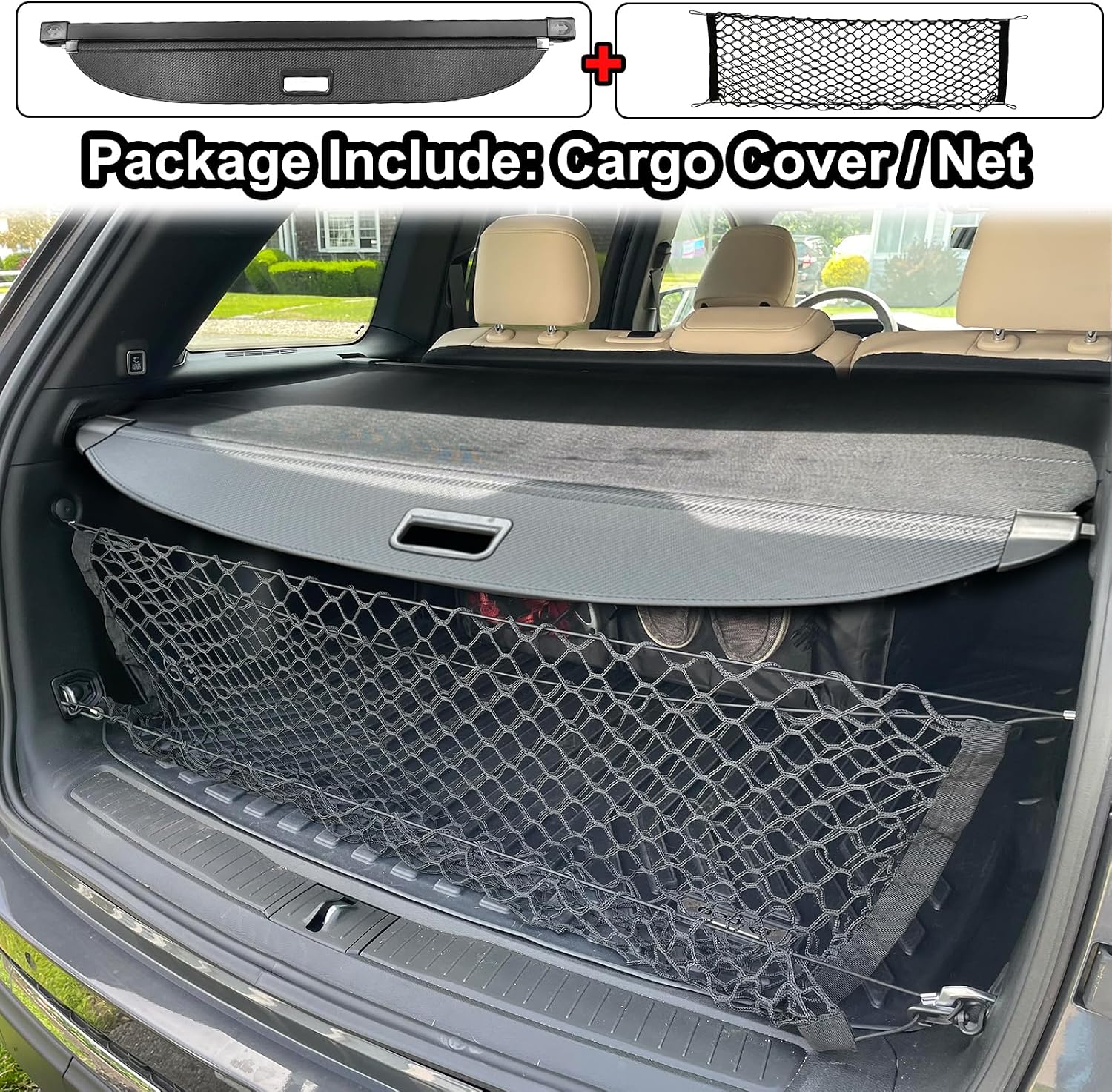 Cargo Cover for 2022-2024 2025 2026 Jeep Grand Cherokee Accessories(2 Row; WL) 4XE,Carbon Fiber Look Retractable Storage Tonneau Luggage Security Shield Shade Privacy Trunk Cover