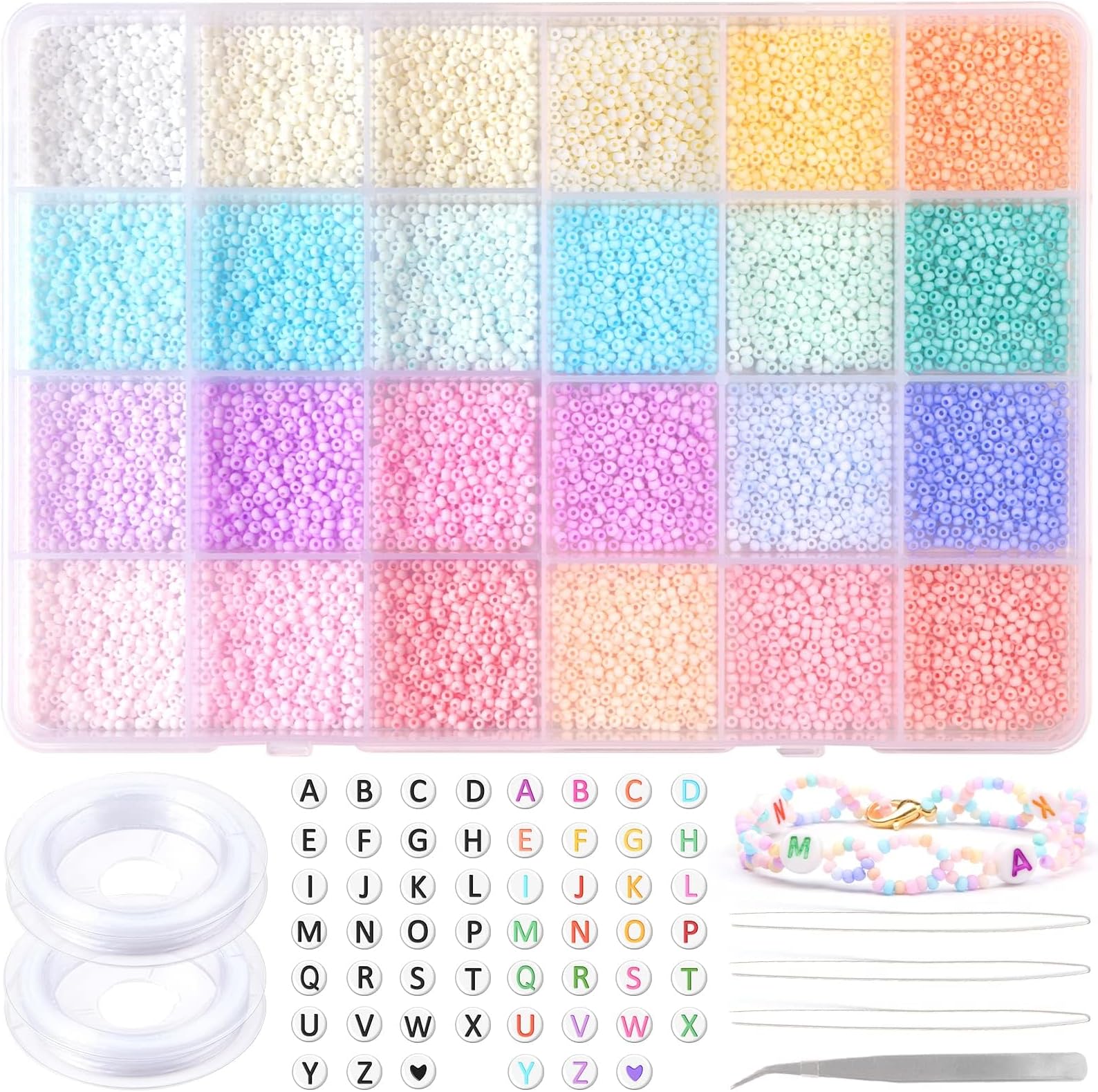 10008pcs 2mm Seed Beads for Bracelet Making Kit, Small Beads for Jewellery Making, with Alphabet Letter Beads for DIY Bracelets Necklace Earrings and Crafts, Gifts for Women