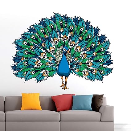 StickMe 'Beautiful - Peacock - King Of Birds - Nature - Creative - Colorful Wall Reusable Self-Adhesive Sticker ' -Sm607 (Multi Colour, Vinyl - 85Cm X 65 Cm)