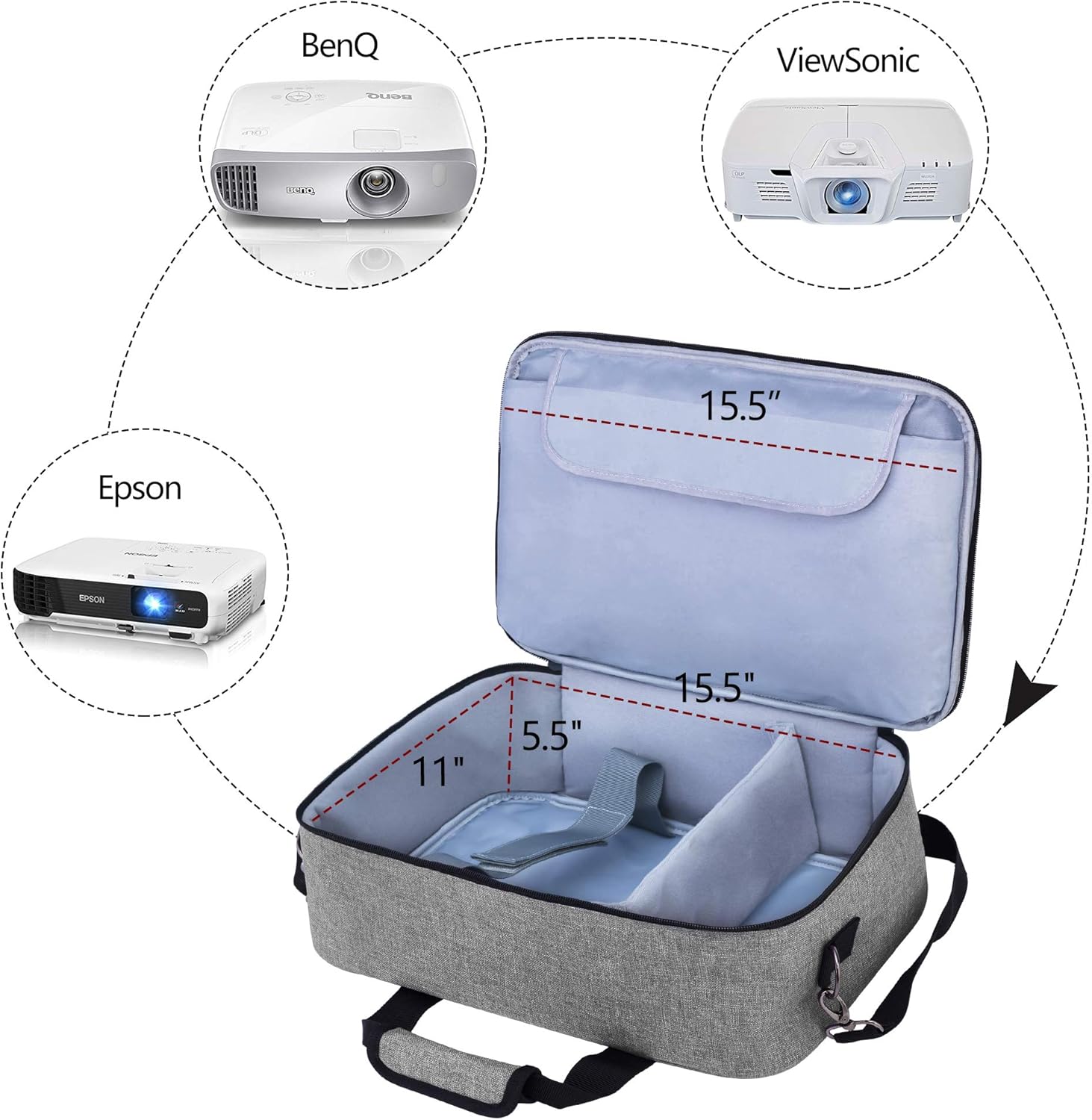 Luxja Projector Case, Projector Bag with Protective Laptop Sleeve, Projector Carrying Case with Accessories Pockets, Large(16 x 11.5 x 5.75 Inches), Gray : Office Products