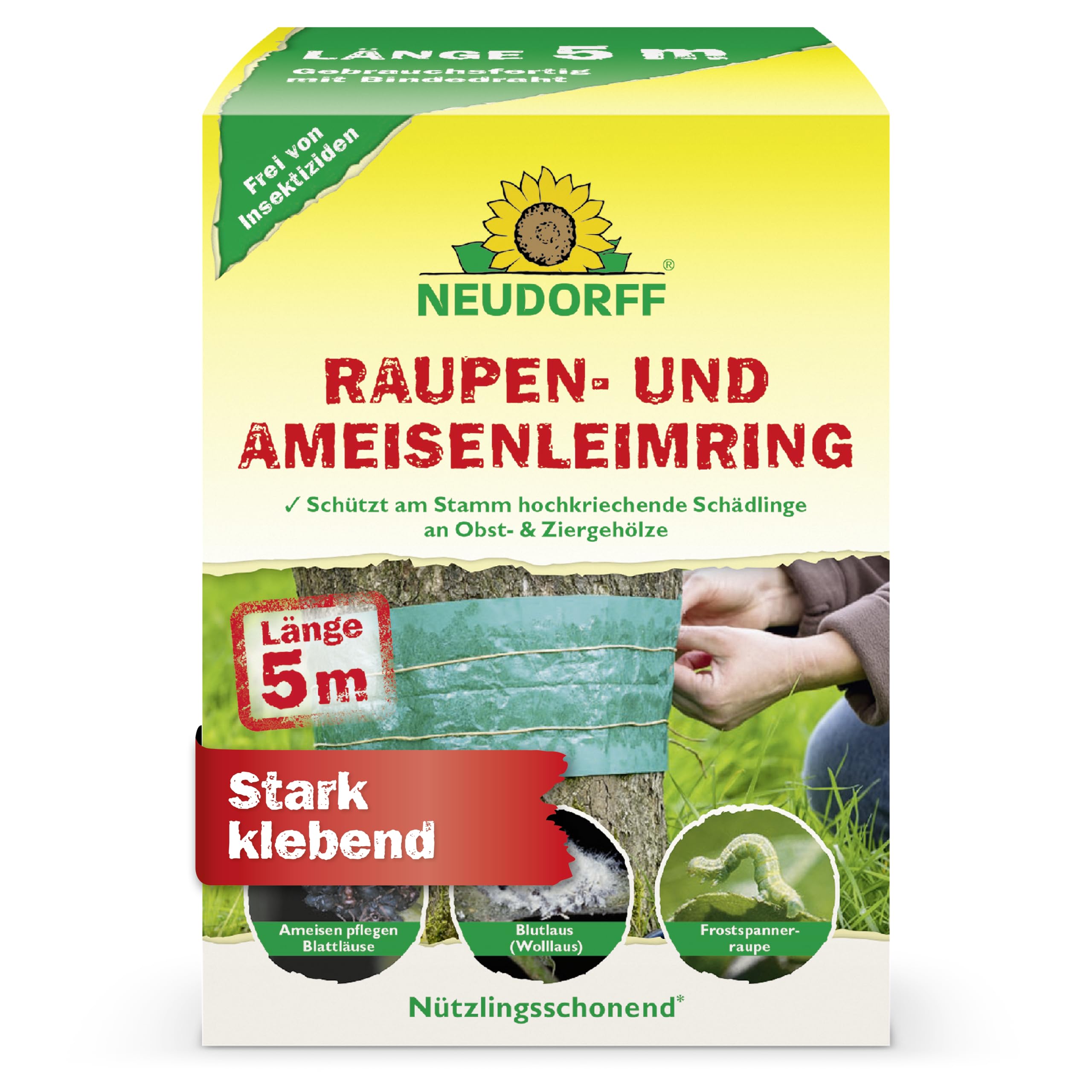 Neudorff Raupen- und AmeisenLeimring – Schützt Obst- und Ziergehölze gegen Schädlinge, die am Stamm hochkriechen, stark klebend und insektizidfrei, 5m