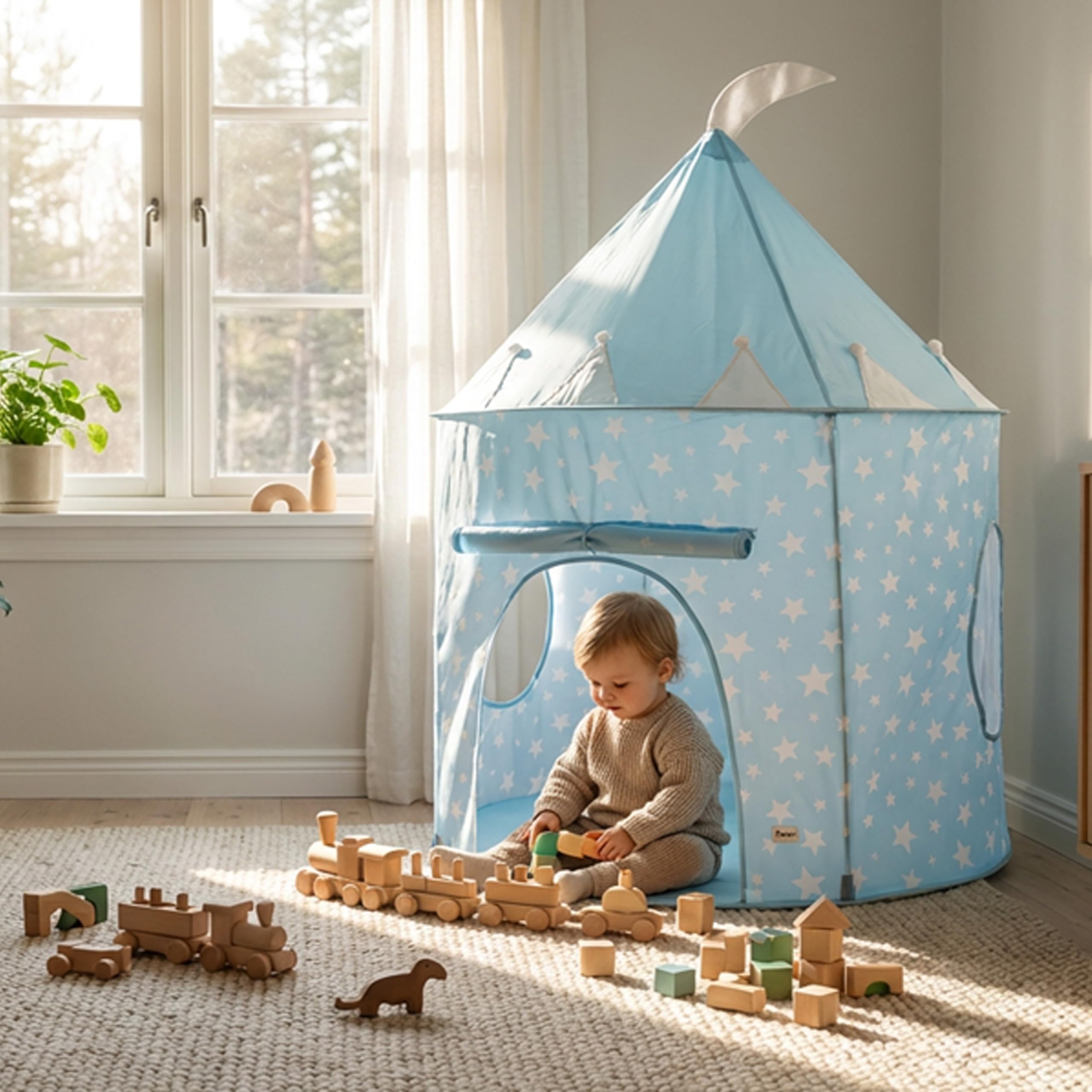 Relsy Blue Play Tent for Kids, Indoor/Outdoor Playhouse Foldable for Children & Toddlers, Ball Pit & Garden Toys, Blue Star Design