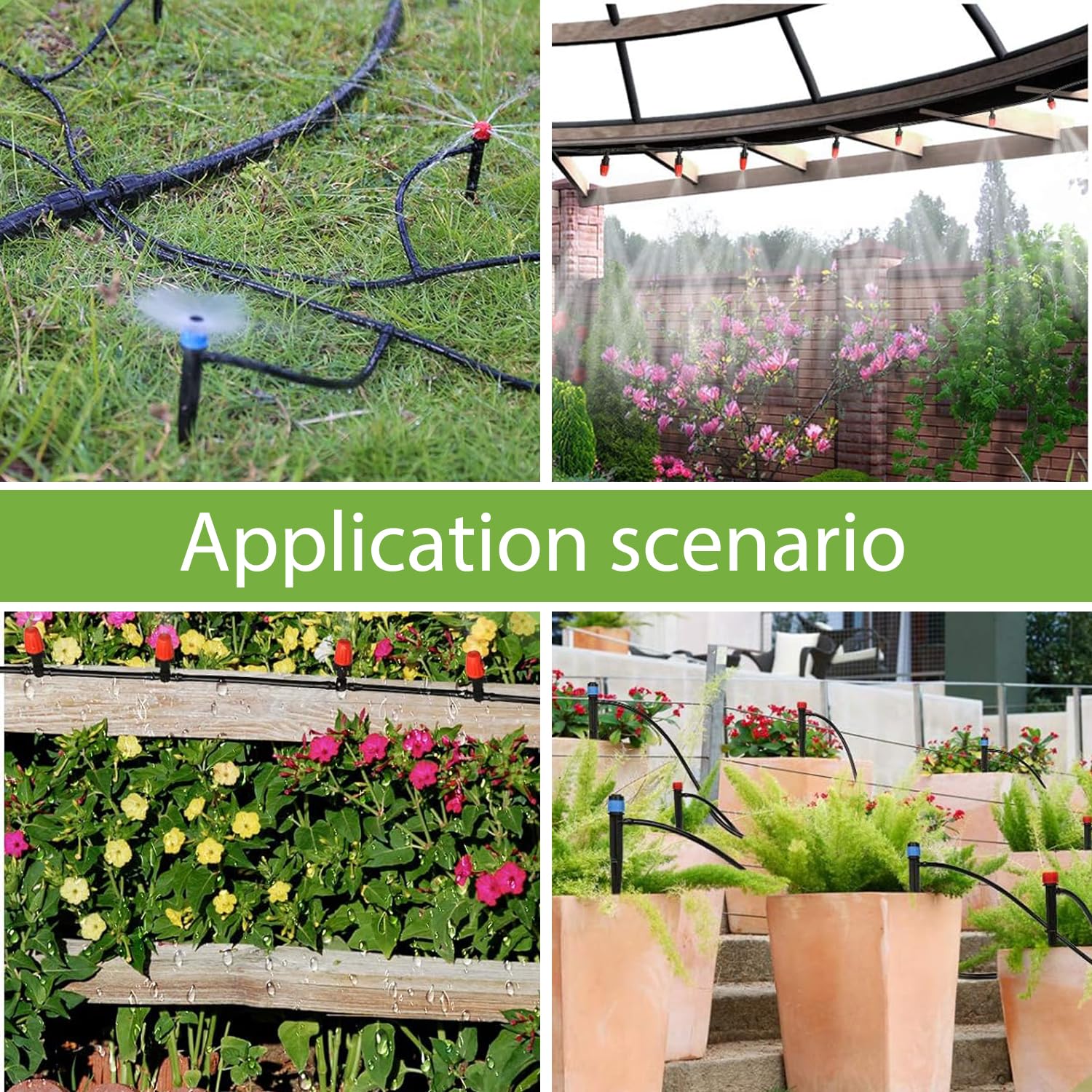 226FT Micro Drip Irrigation Kit- Automatic Irrigation System- Patio Misting Plant Watering System with 1/4 inch 1/2 inch Irrigation Tubing Hose, Adjustable Nozzle Emitters Barbed Fittings