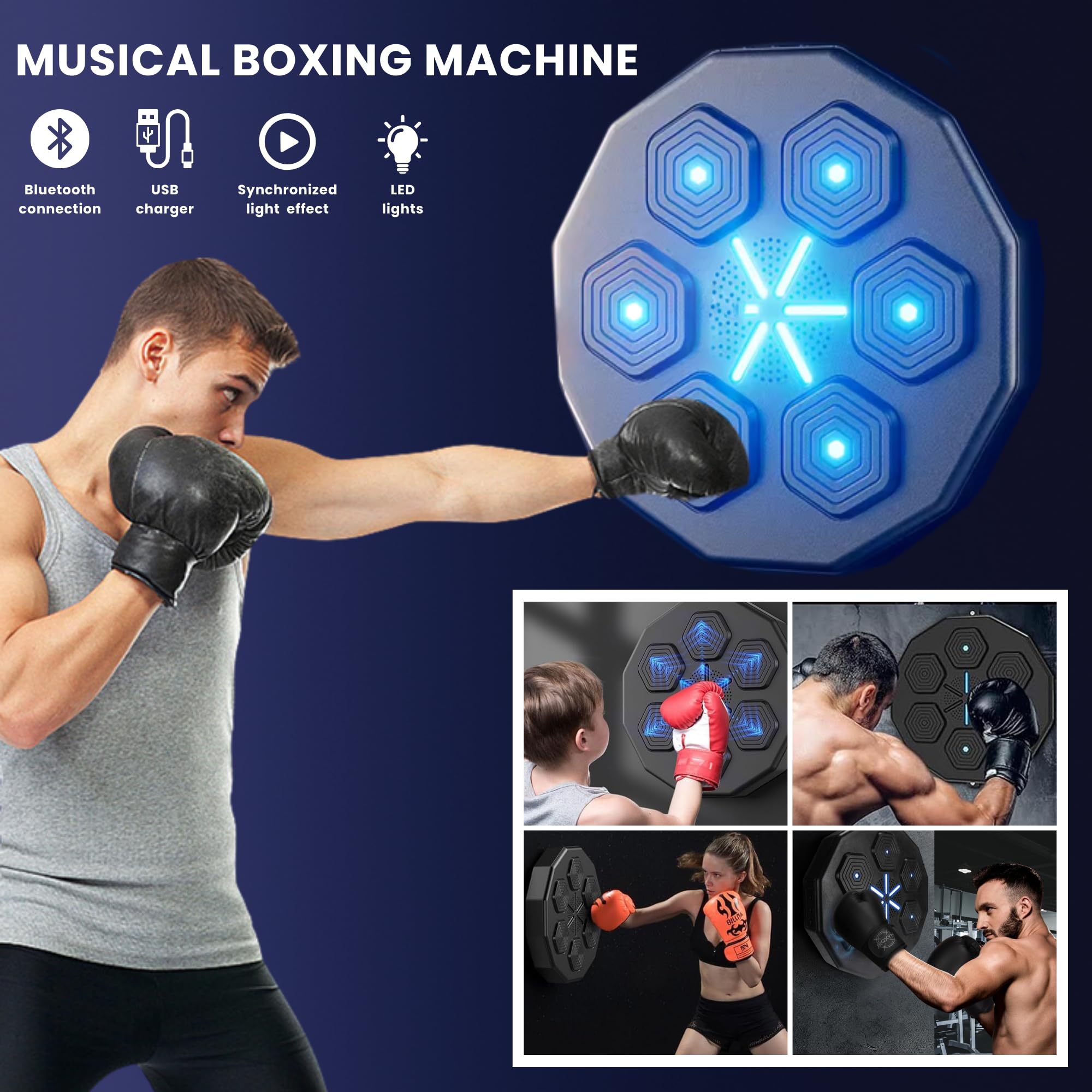 MAGIC SELECT Máquina de Boxeo Musical, Equipo de Entrenamiento de Boxeo para Pared de Poliuretano, Almohadilla de Boxeo con LED, Bluetooth, Luces al Ritmo de la Música. (1 Modo, 42x42x7 cm)