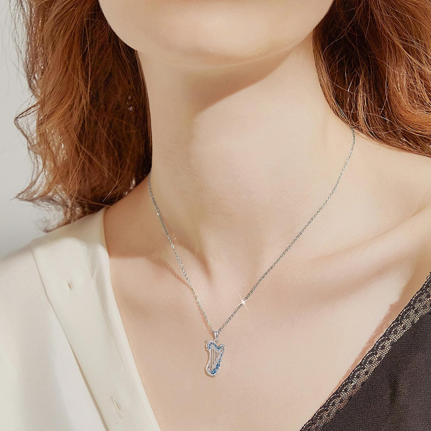 YAFEINI Music Necklace S925 Sterling Silver Violin/Harp/Kalimba/Piano Pendant Necklaces Music Jewelry Gifts for Women Mom Wife - Image 6