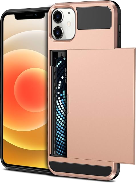 Vunake Compatible with iPhone 12 Case iPhone 12 Pro Case Card Holder Armor Shockproof Wallet Case Silicone TPU + Anti-Scratch Hard PC Phone Full Protective Case Cover for  iPhone 12 Case(Rosegold)