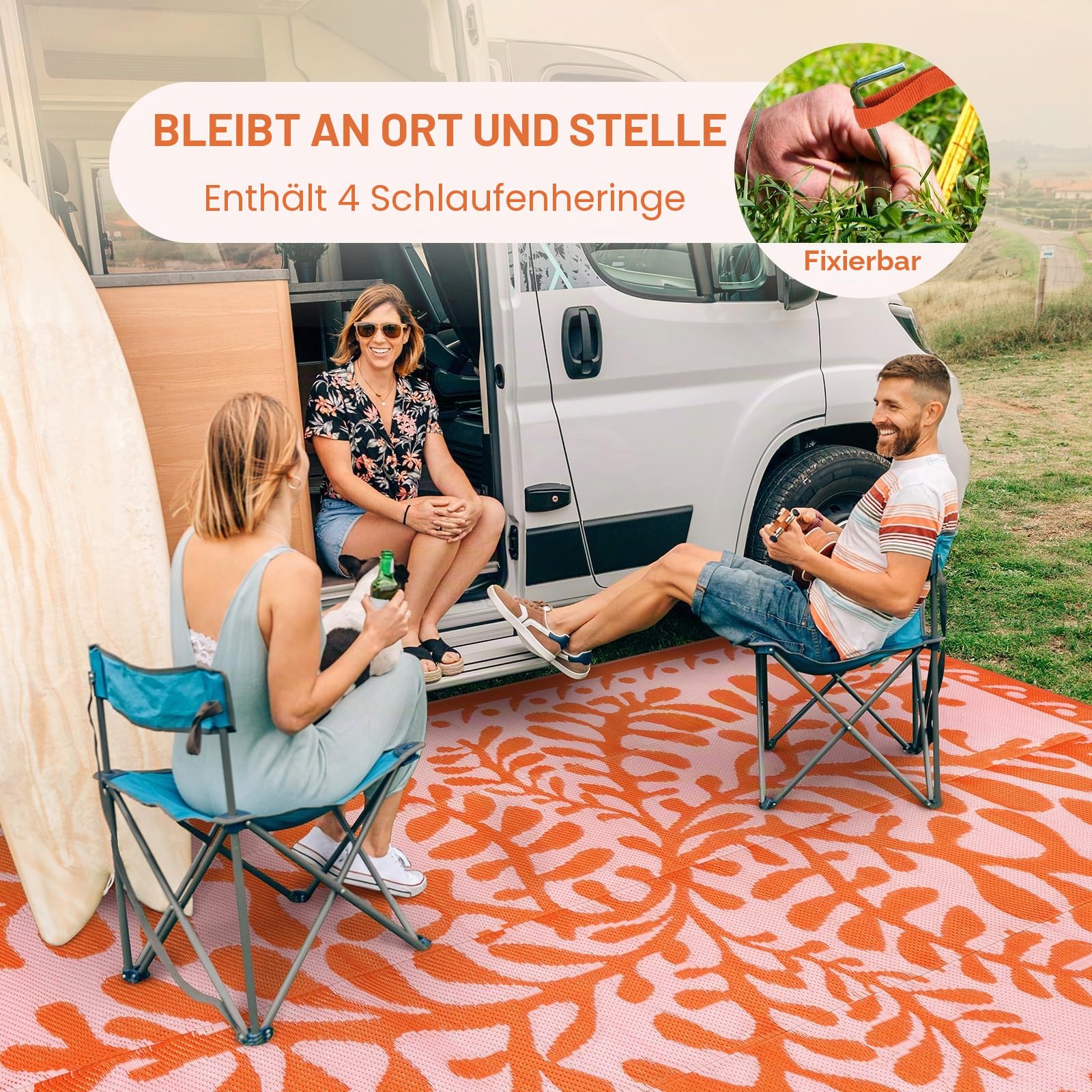 Anidaroel Outdoor-Teppich für Terrassen, wasserdicht, Camping-Teppich für den Außenbereich, Wohnwagen, wendbarer Kunststoff-Strohhalm, großer Outdoor-Teppich für Garten, Wohnmobil, Pool-Deck, Orange